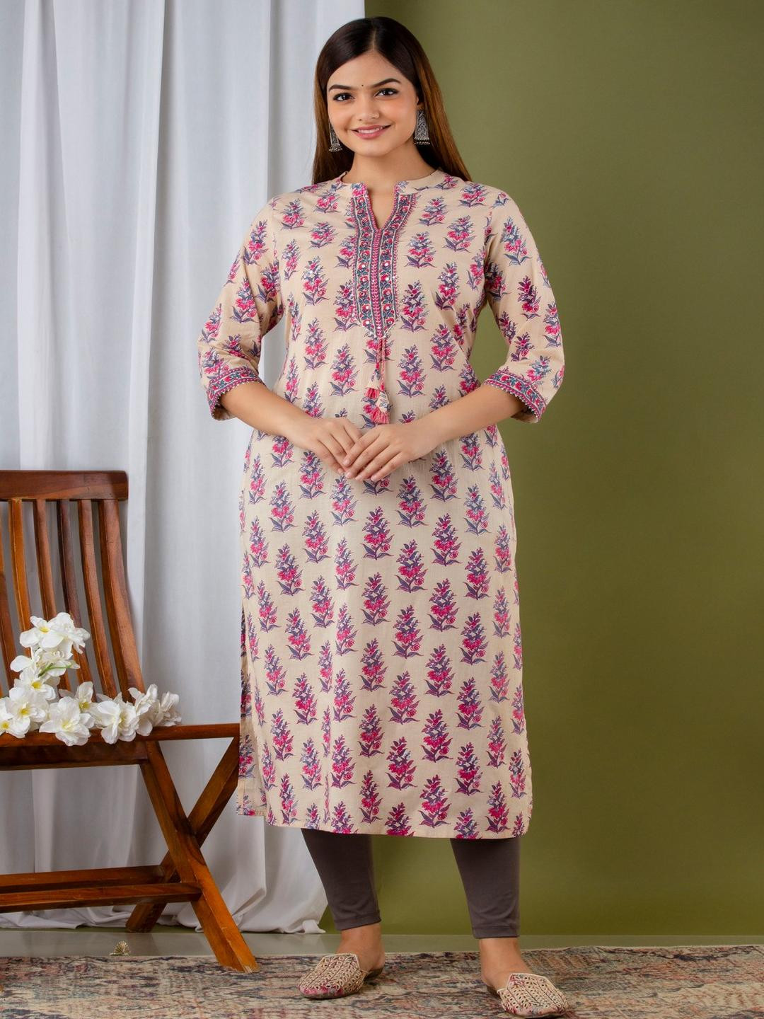 AREEH Women Peach Cotton Kurtas