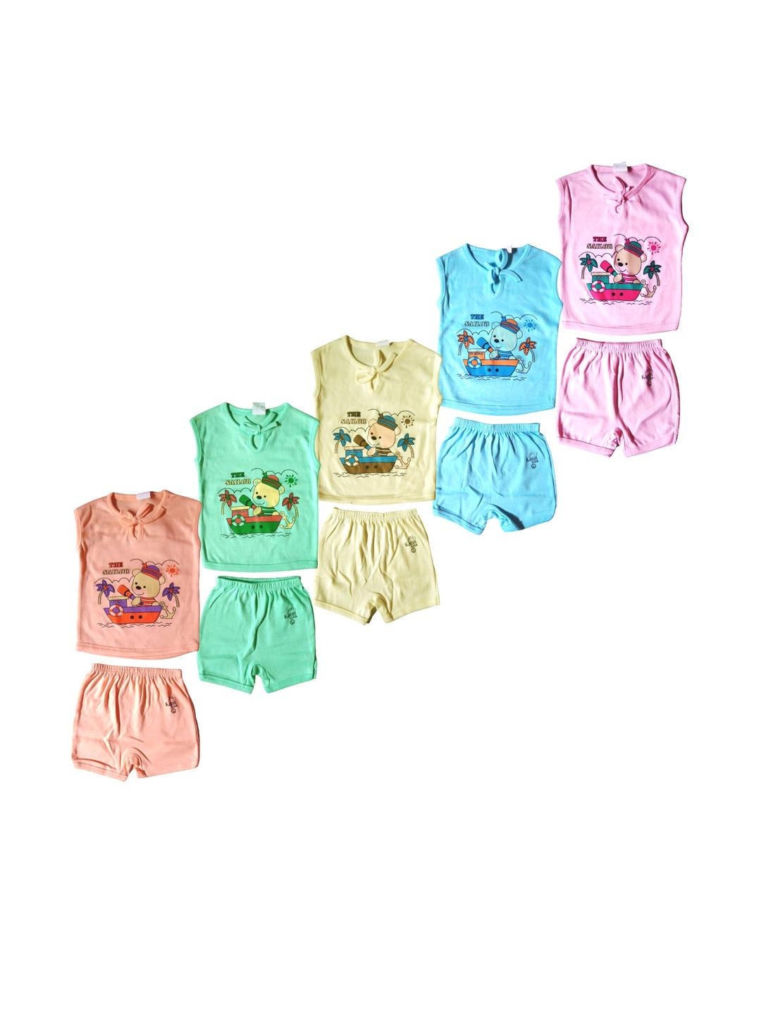 SK NAREN Boys Pack of 5 Printed Bio Washed Pure Cotton T-shirt with Shorts