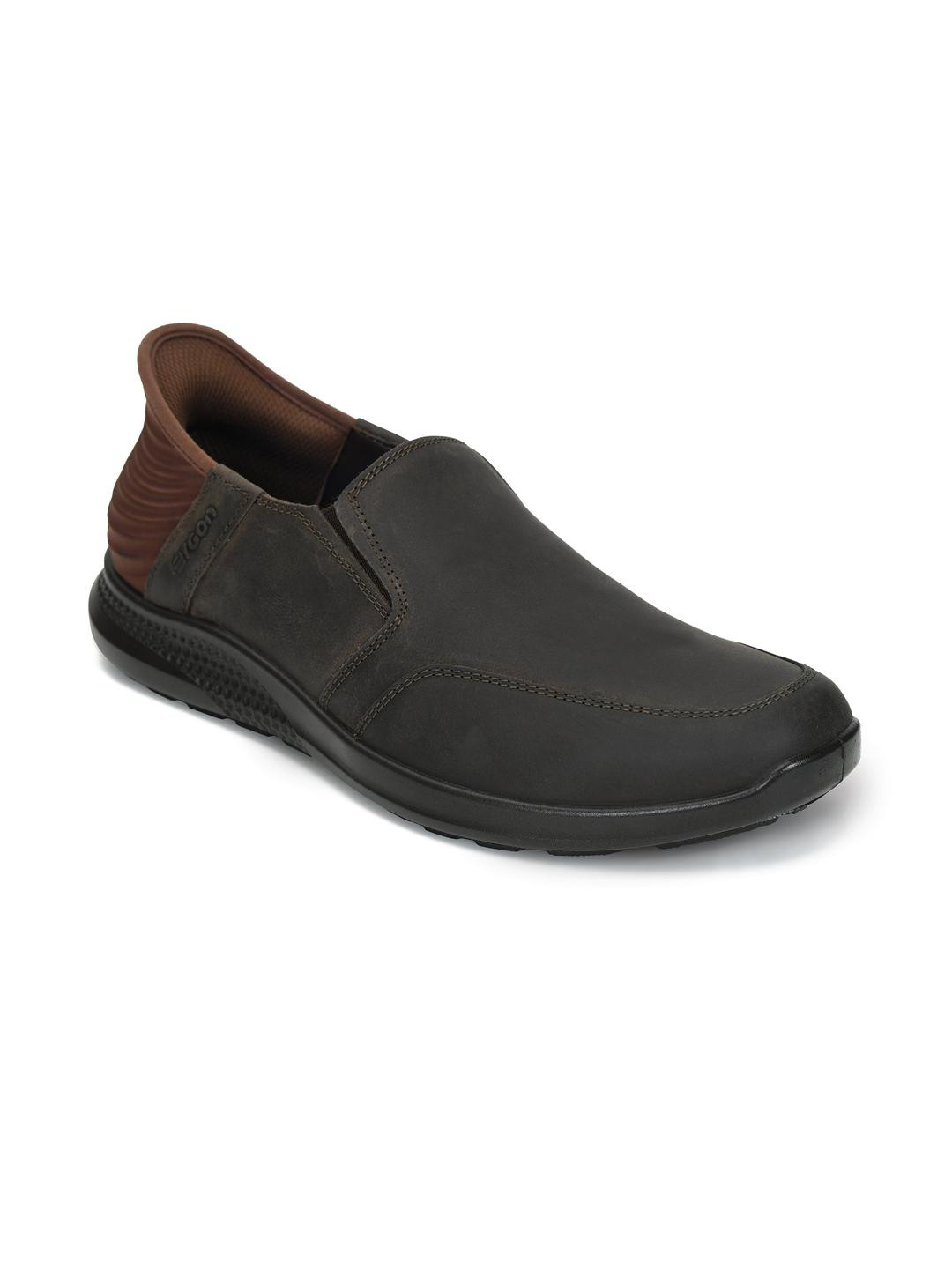 ERGON Men Dark Brown Leather Slip-On Round Toe Solid Casual Shoes
