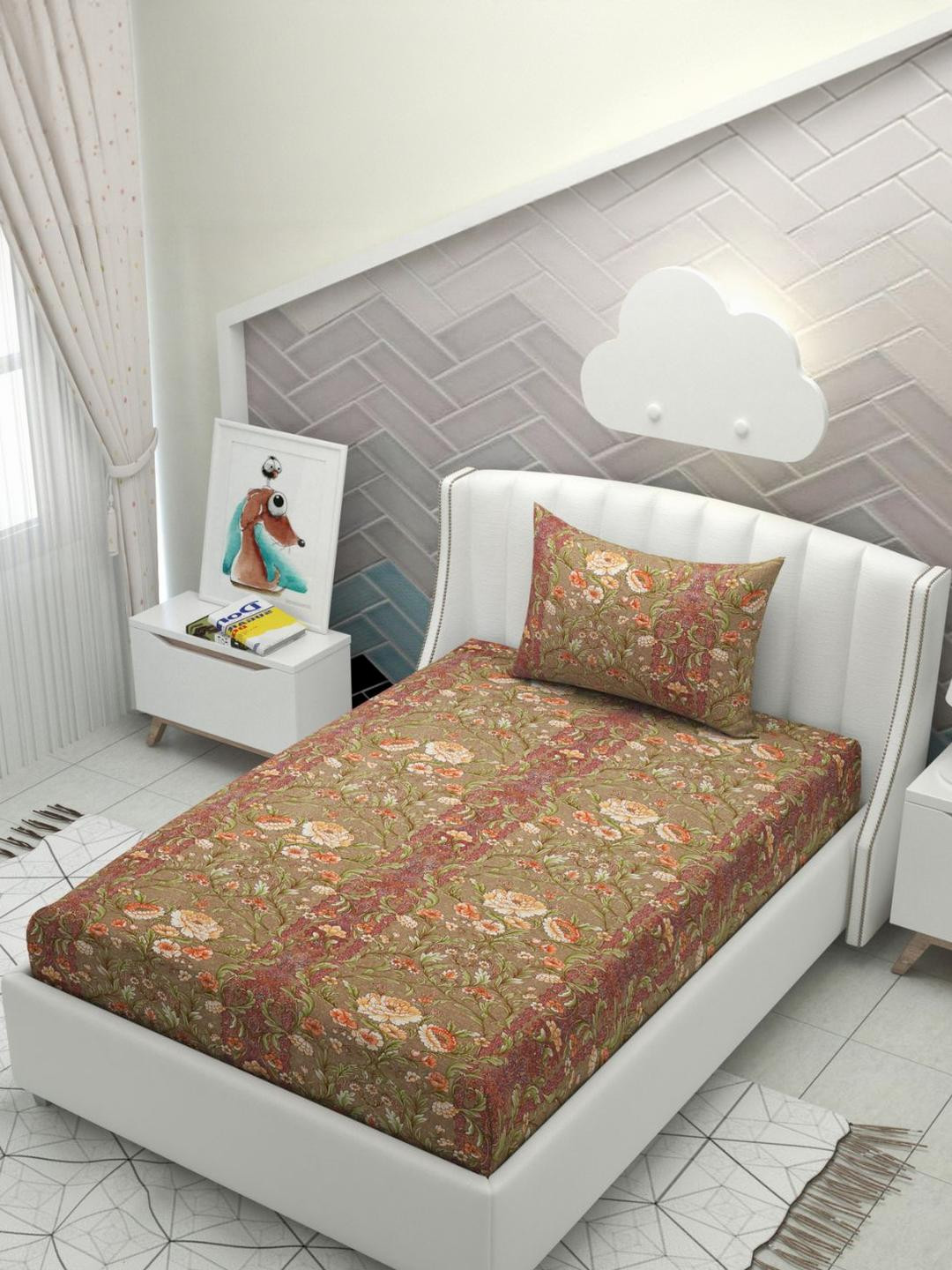 HIDECOR Brown 210 TC Microfiber Superfine Single Bedsheets