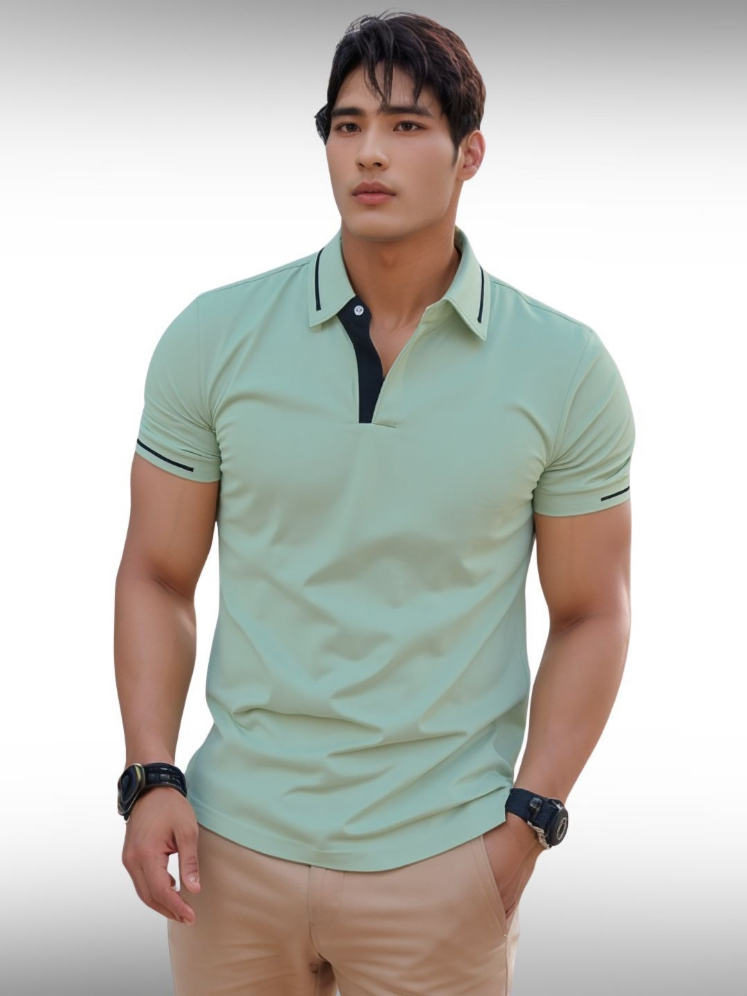 Sea Green Muscle Fit Polo Collar T-shirt