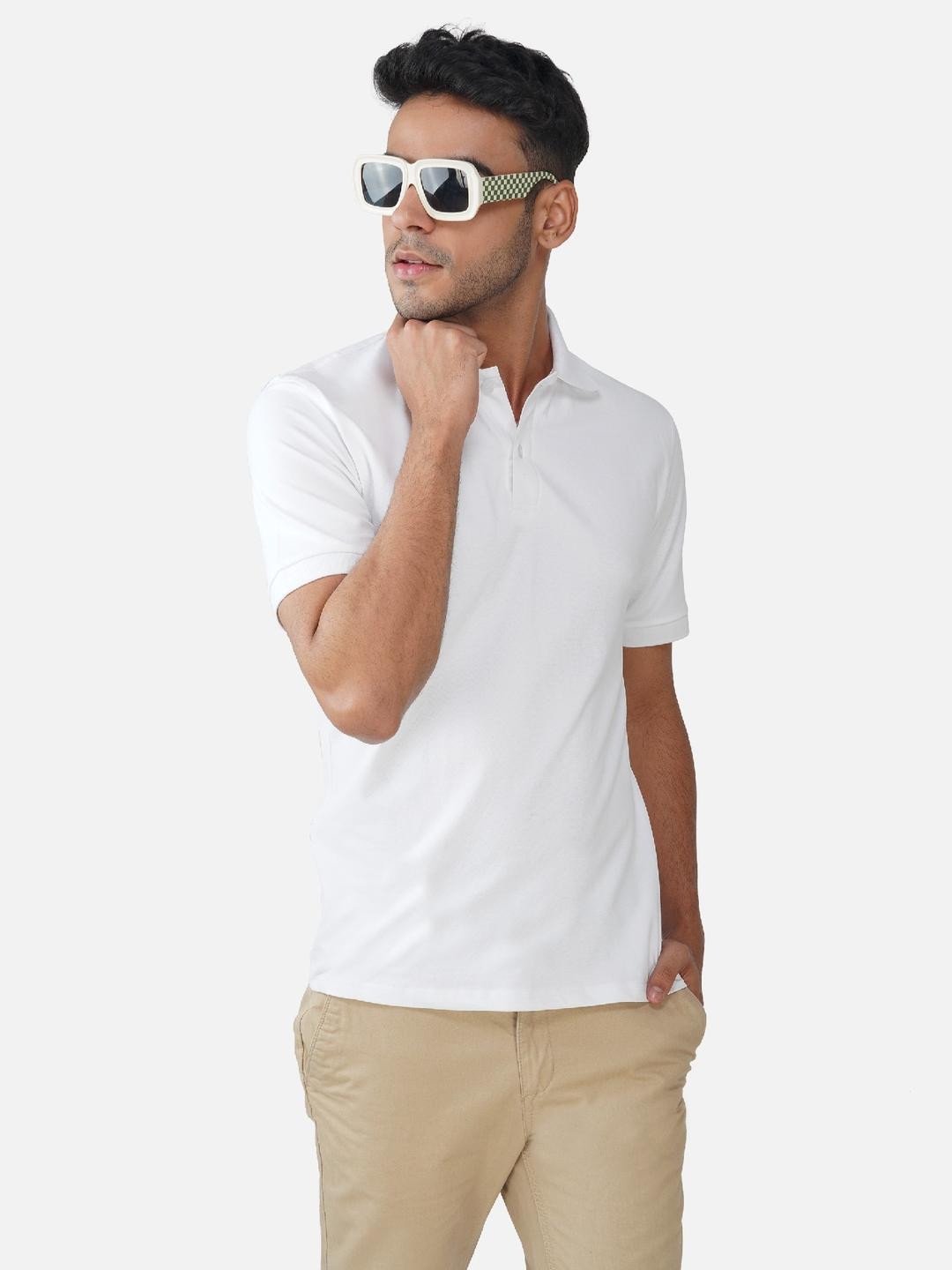 MEGAKART Men White Premium Cotton Polo T-shirt