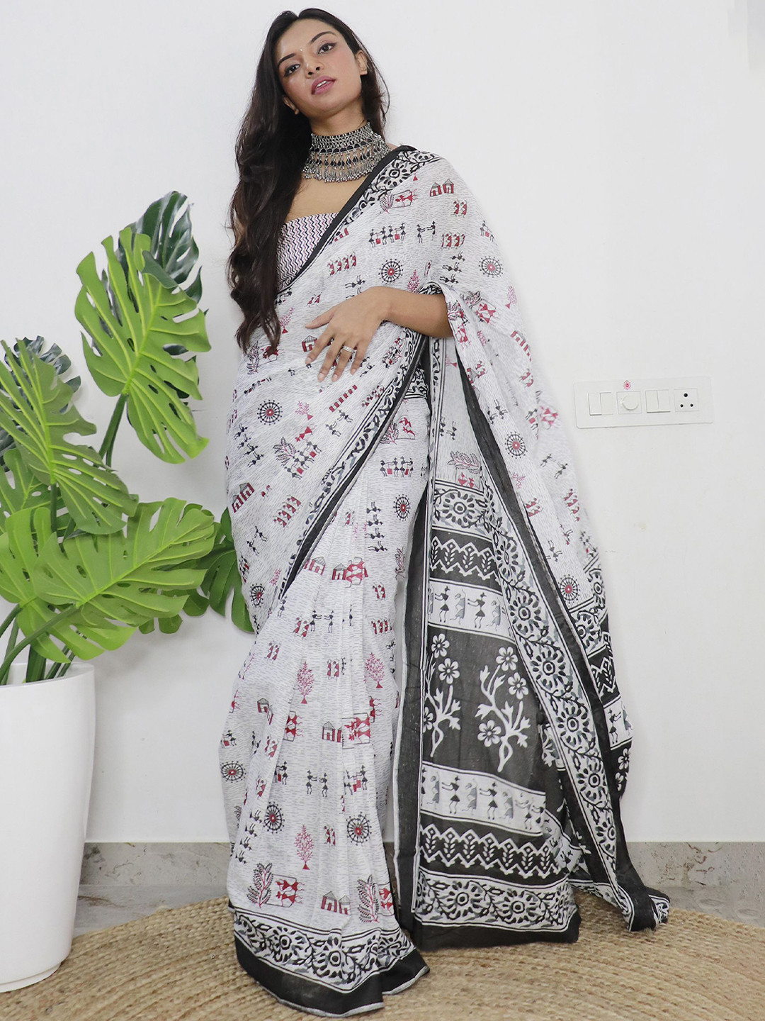 AMRUTKALA SAREES Women White Designer Printed Cotton Saree