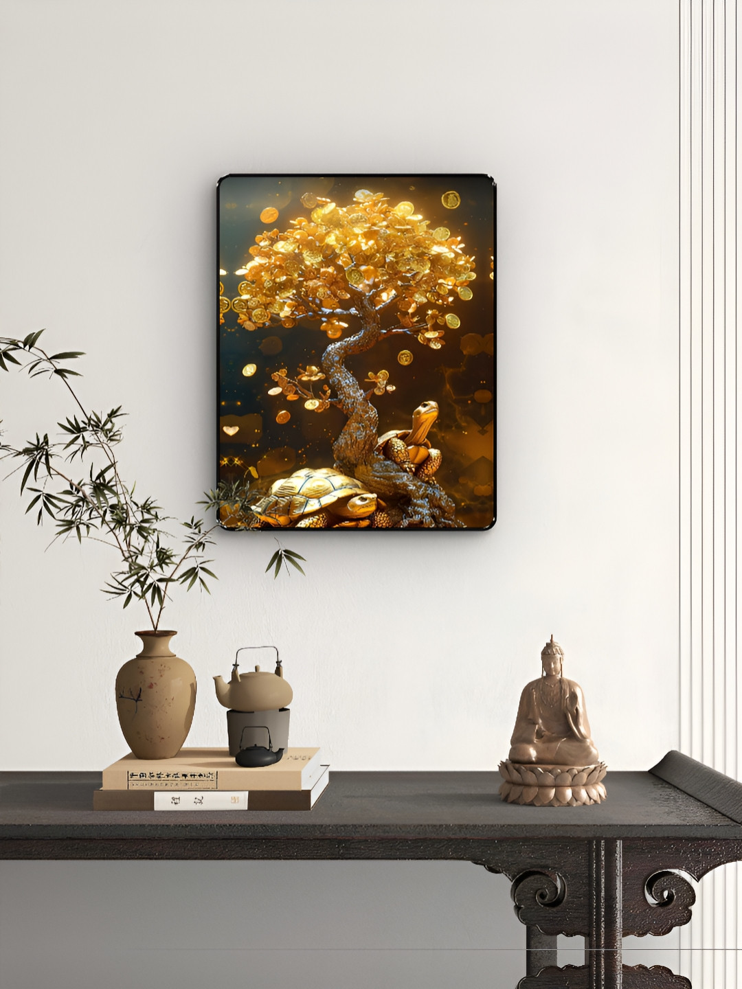 Livin'luxe Gold-Toned & Brown Money Tree Tortoise Money Tree Wall Art
