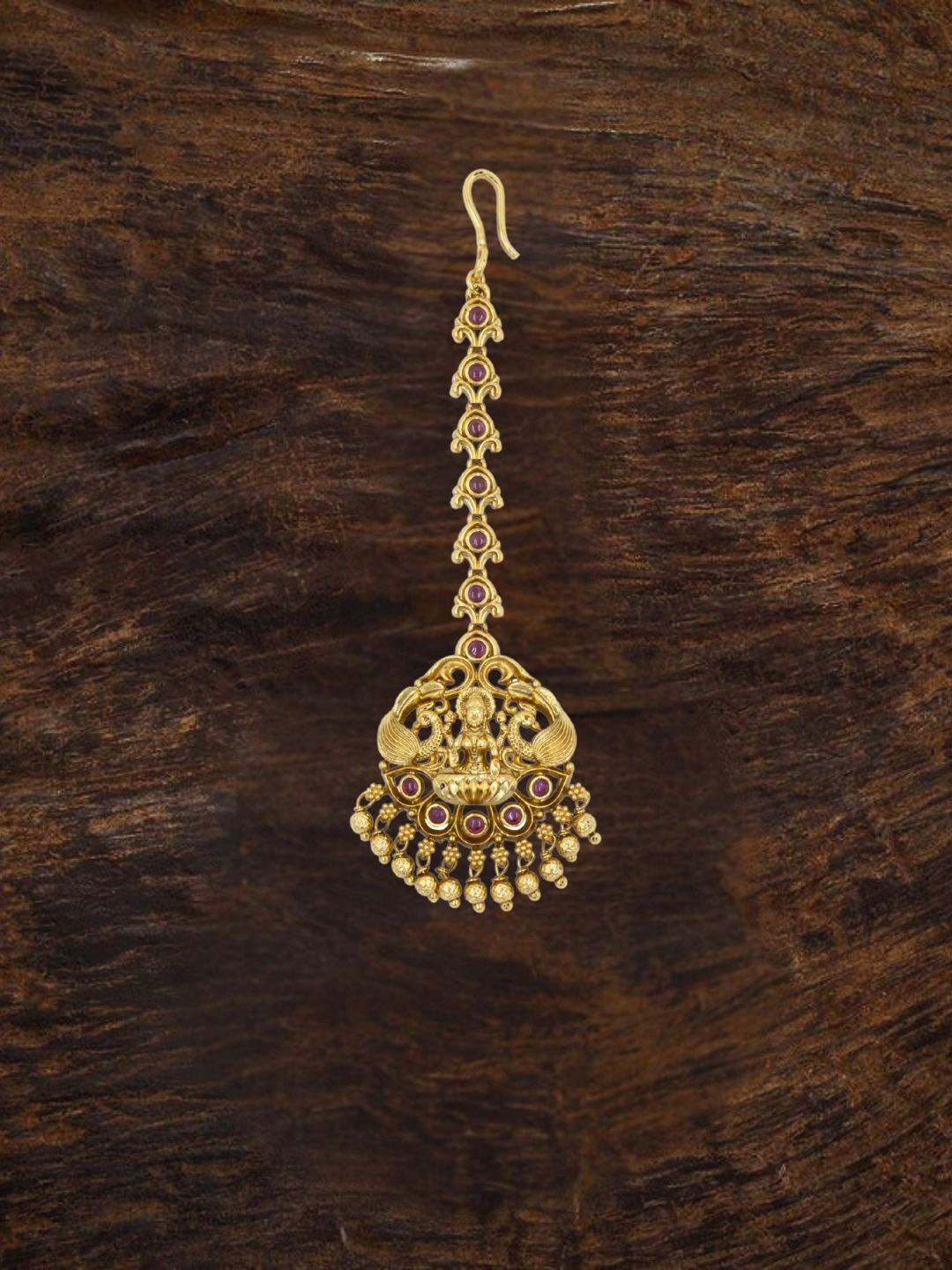 South Temple Jewellery Gold-Plated Artificial Stones Studded Lakshmi Goddess Maang Tikka