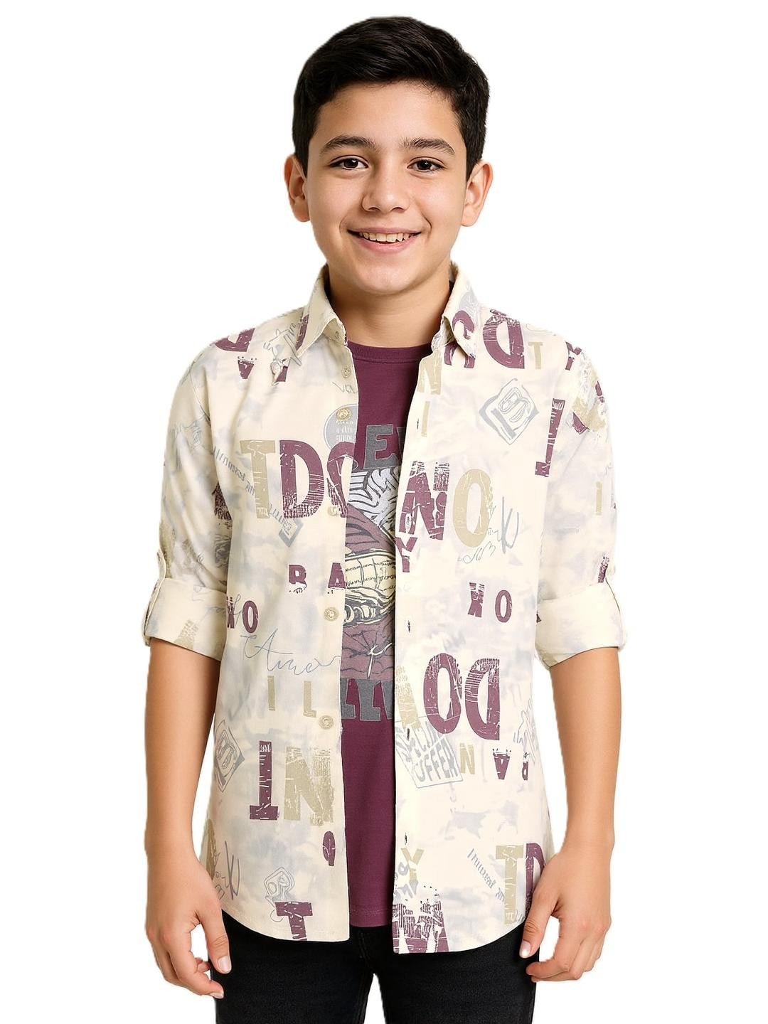 CAVIO Boys Full Sleeves Printed Casual Shirt & T-Shirt
