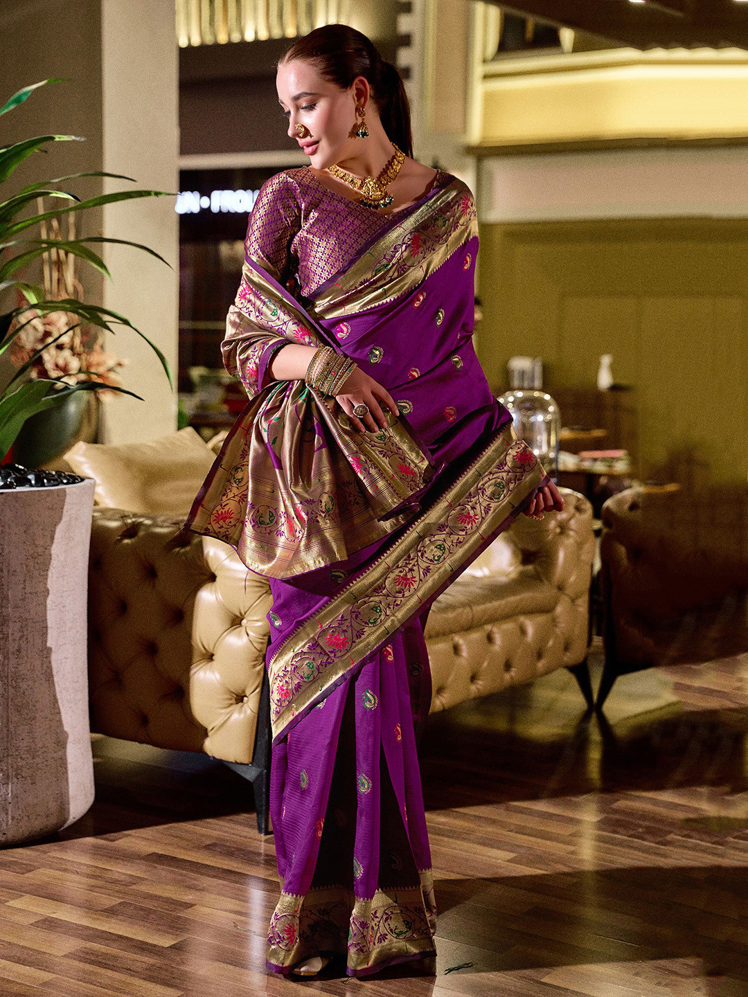 Elora Ethnic Motifs Woven Design Paithani Peacock Butti Saree