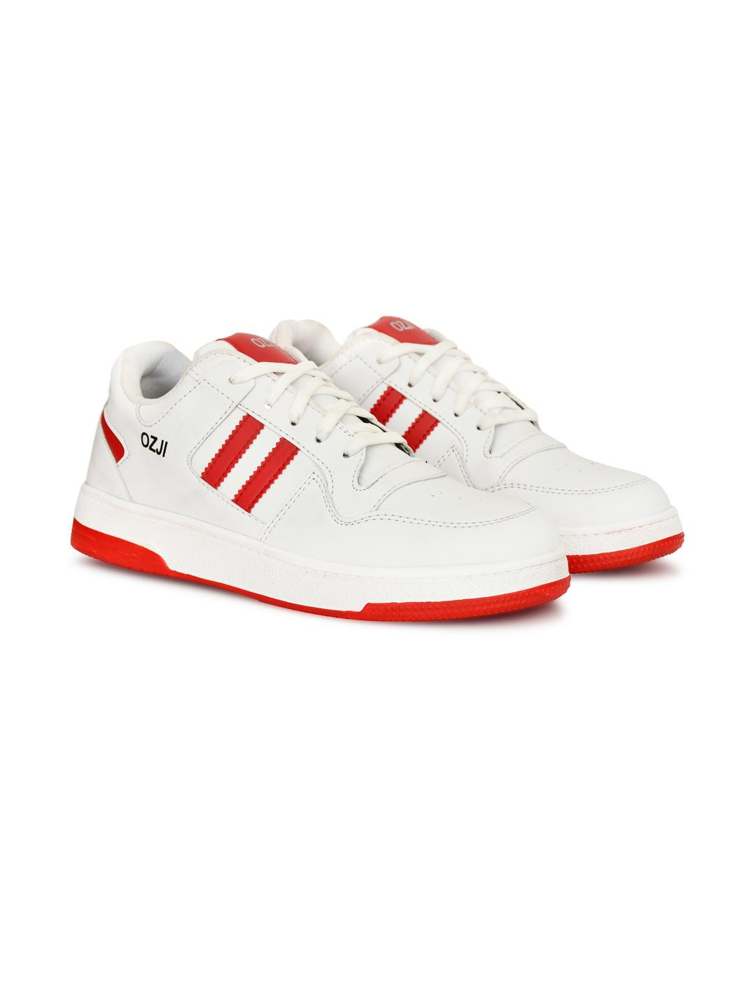 Kerzl Men Red And White Lace-Ups Round Toe Solid Casual Shoes