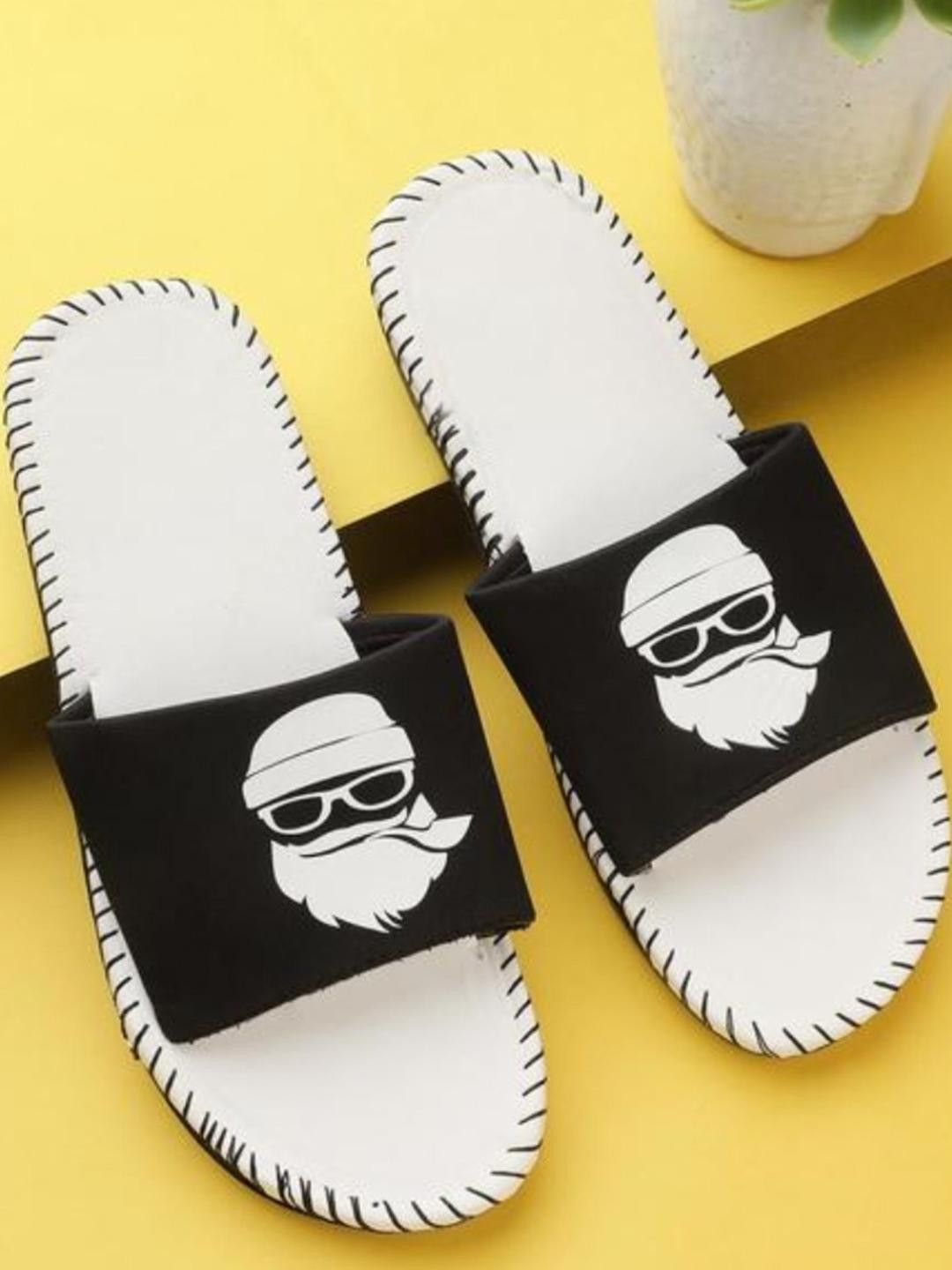 LIFA TRADERS Men Black & White Printed Casual Sliders