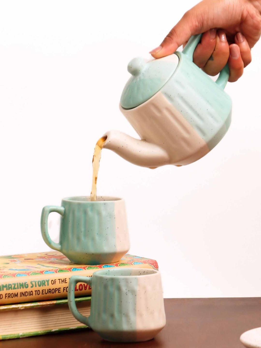 Localkala Pack Of 3 Green Ceramic Cups and Mugs