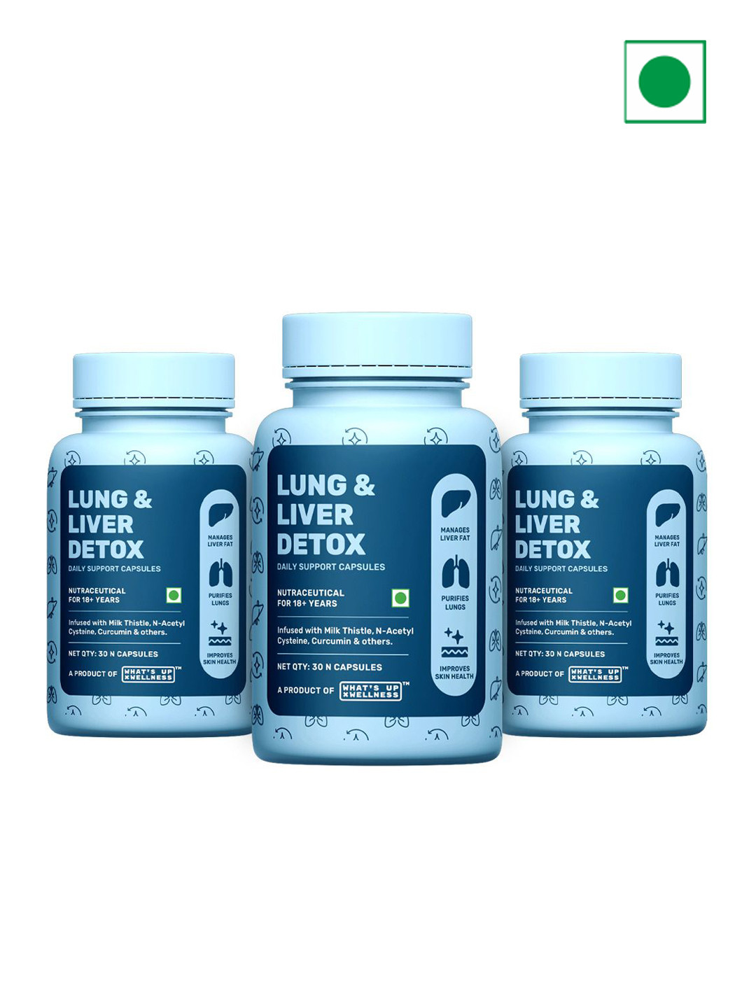 What's Up Wellness Set Of 3 Lung & Liver Detox Capsules - 30 Capsules Each