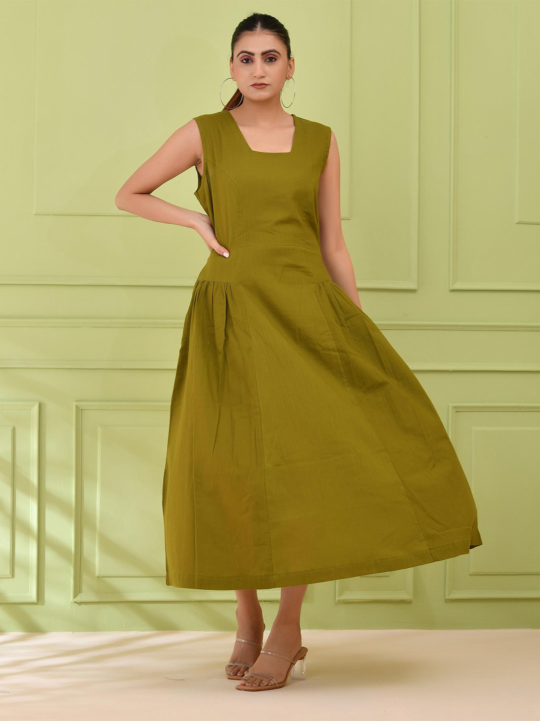 SIDDHO HUM Women Square Neck Fit and Flare Midi Dress