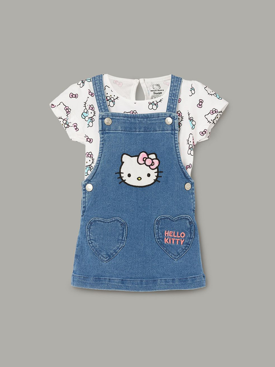 Juniors by Lifestyle Girls Hello Kitty Embroidered Cotton Pinafore Dress