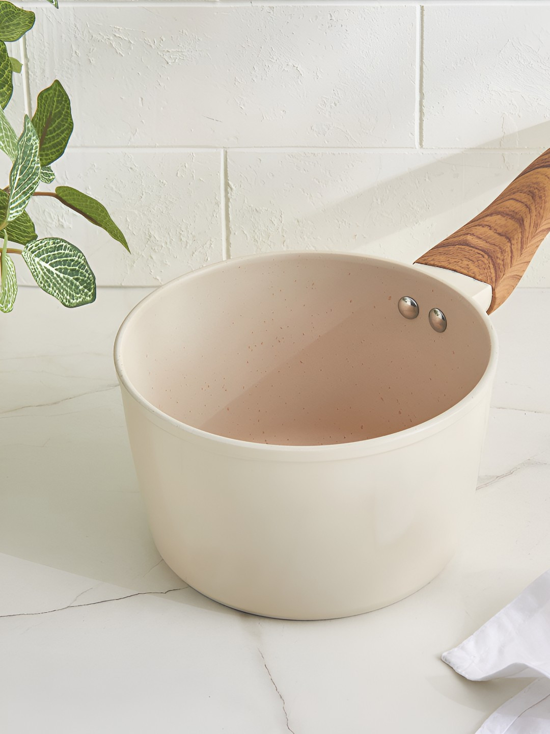 Home Centre Chef's Pride Jayeon Cream Aluminium Non-Stick Milk Pan - 1.7L