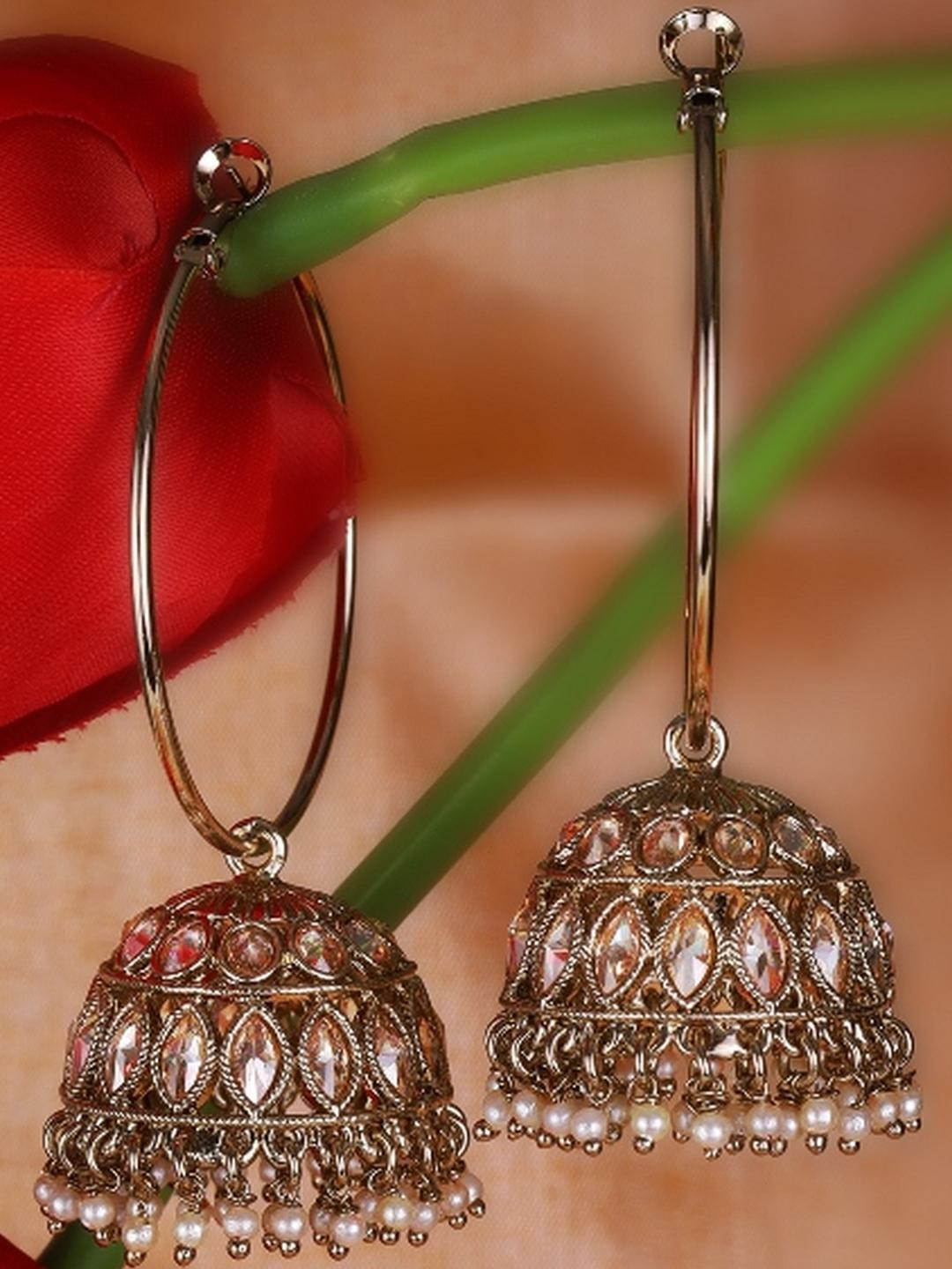 SALONI FASHION JEWELLERY Silver-Plated Brass American Diamond Jhumkas