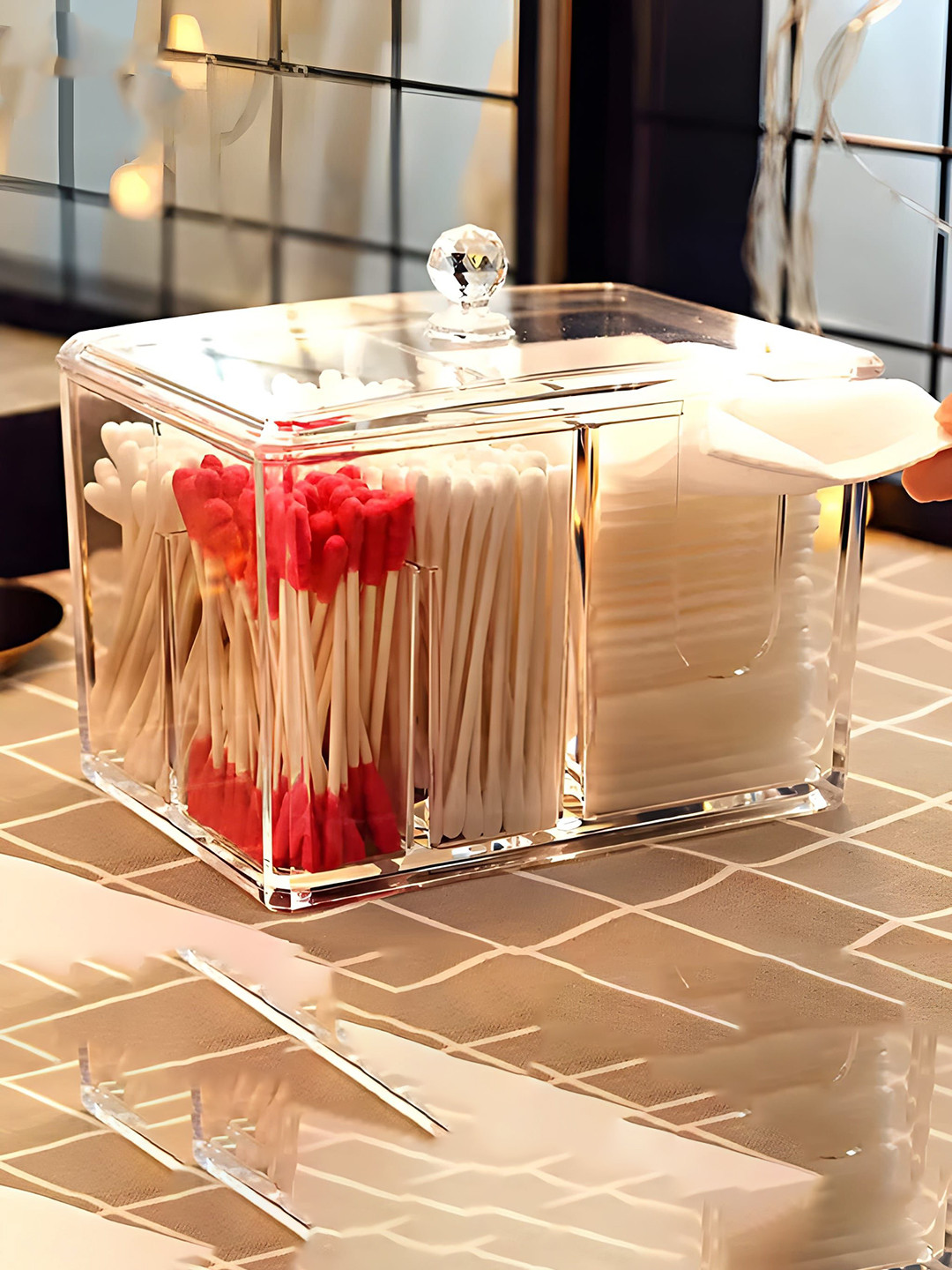 NFI essentials Transparent Cotton Makeup With Lid Organizer