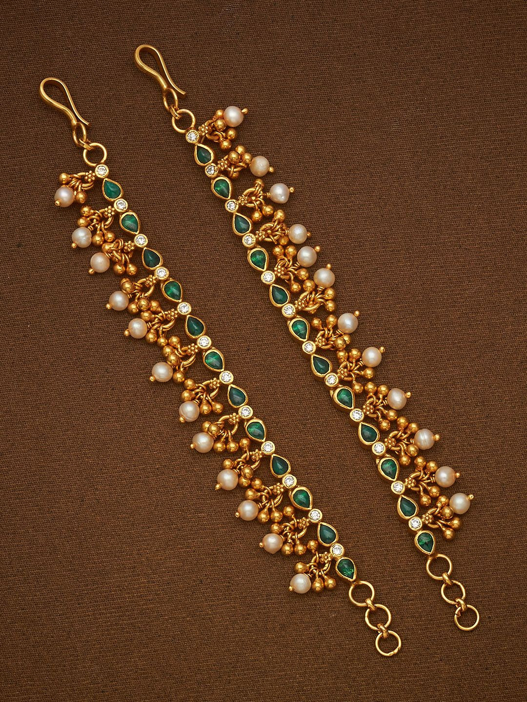 Kushal's Fashion Jewellery 92.5 Silver Gold-Plated Studded & Beaded Matil Cuff Earrings