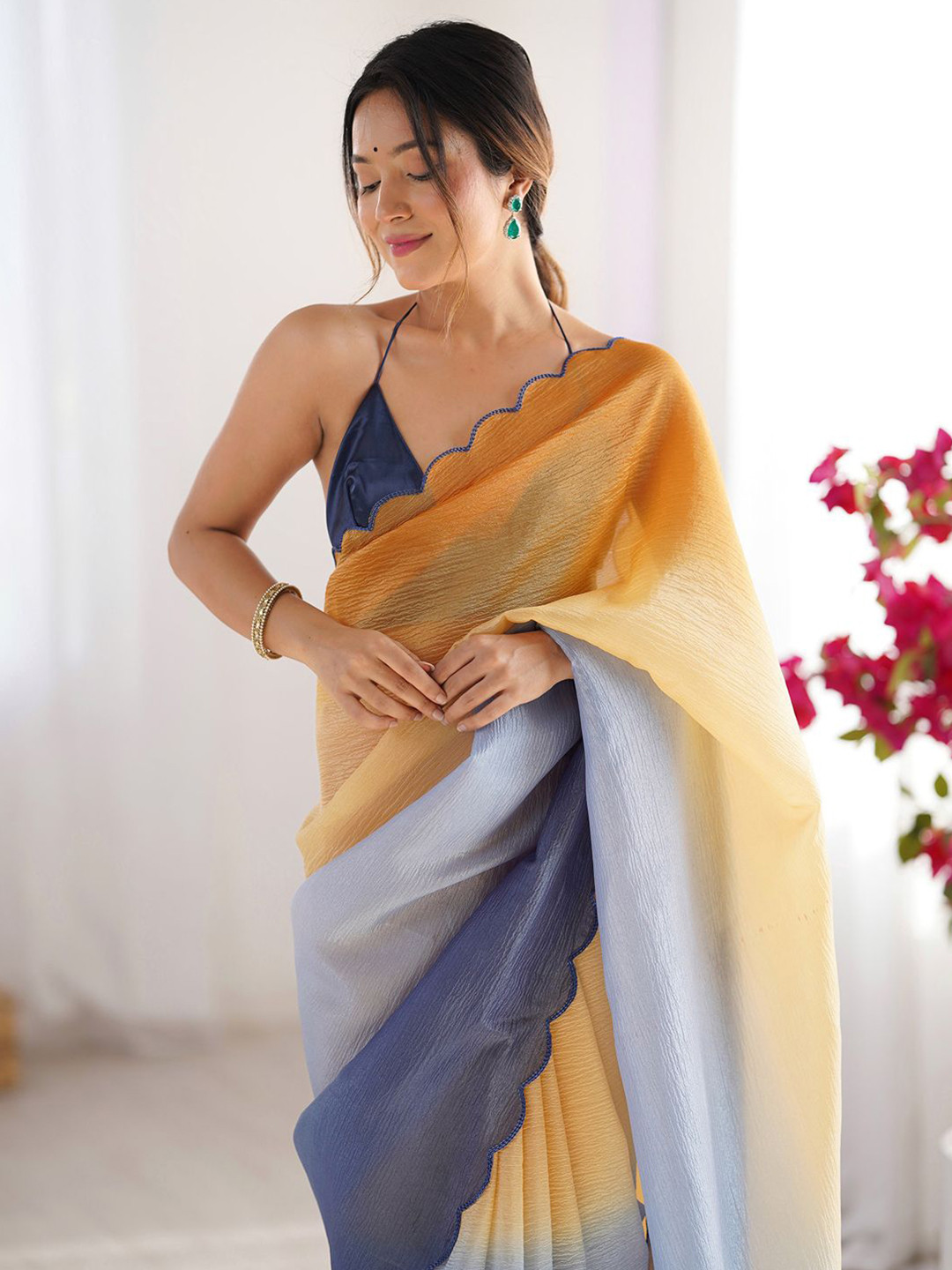 Anouk Scallop Border Pure Chiffon Saree