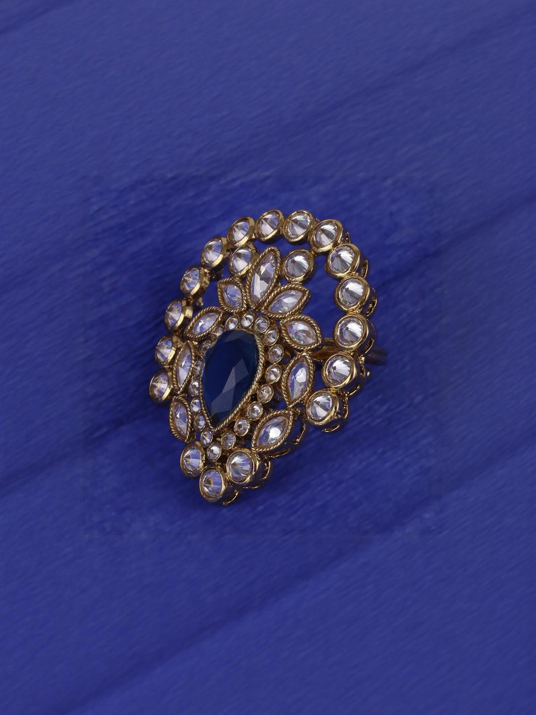 SALONI FASHION JEWELLERY Women Classy Oval Shape Gold Plated Adjustable Finger Ring