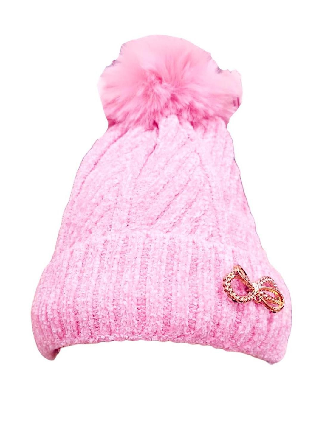 Trubliz Kids-Unisex Knitted Pink Pom Pom Beanie