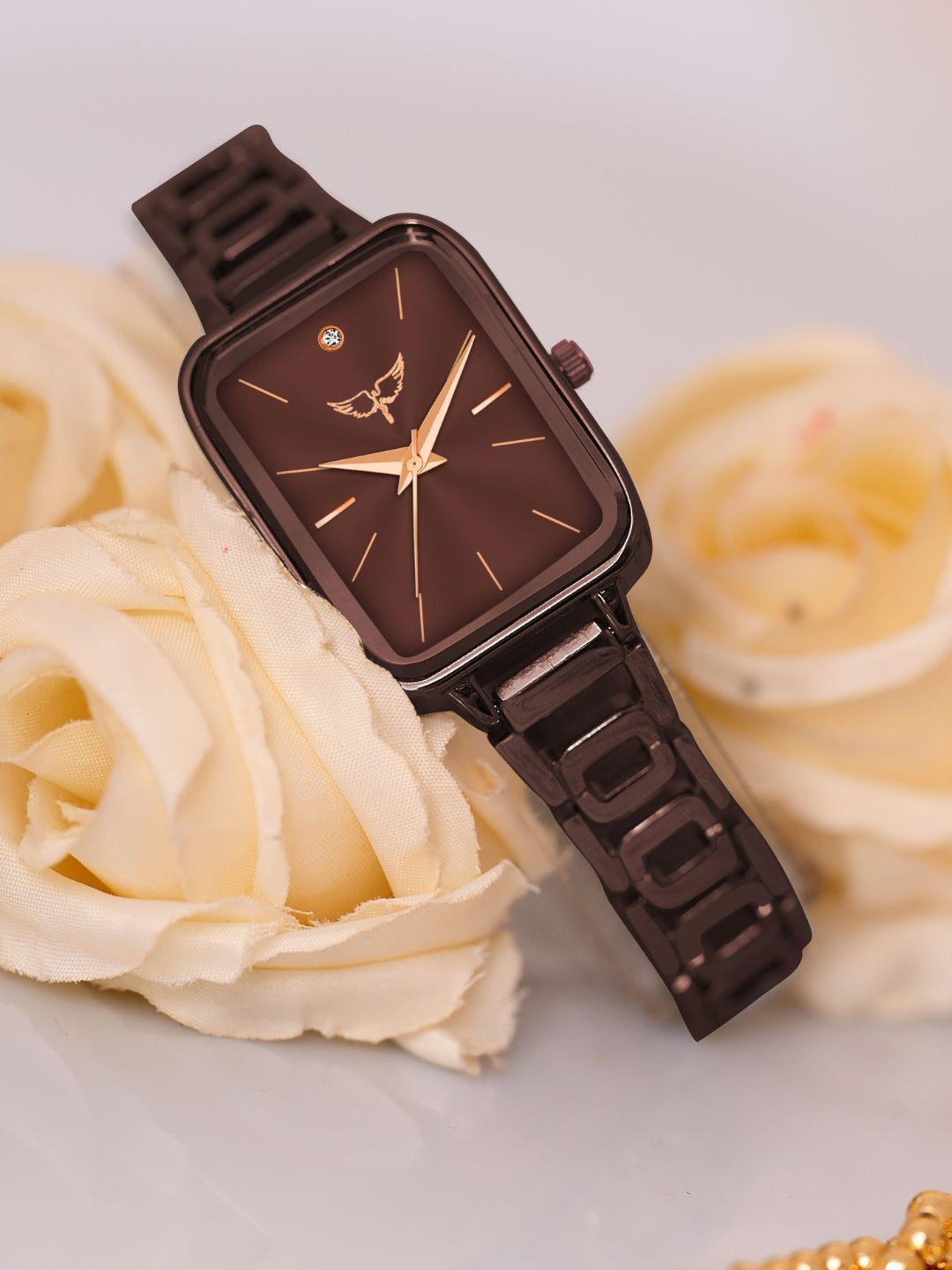 WHITE BIRD Women Brass Square Dial & Bracelet Style Straps Analogue Watch H-5092 Brown