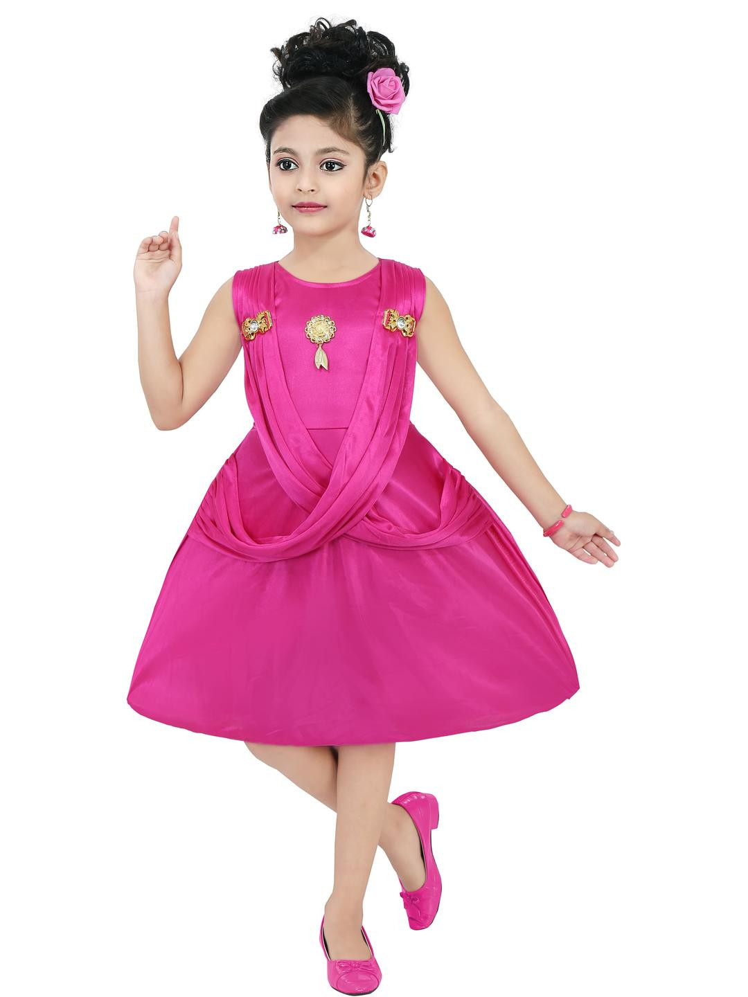 CHANDRIKA pink Girls Below Knee Sleeveless Casual Dress