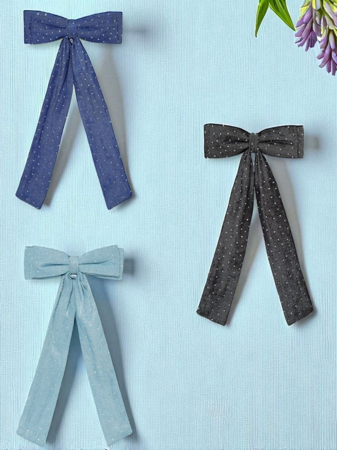 Radhu & Kabby Women Set of 3 Denim Hair Bow French Barrette