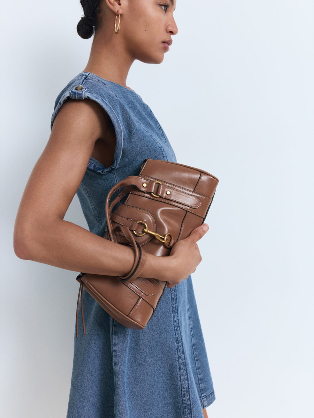 MANGO Denim Pure Cotton A-Line Mini Dress