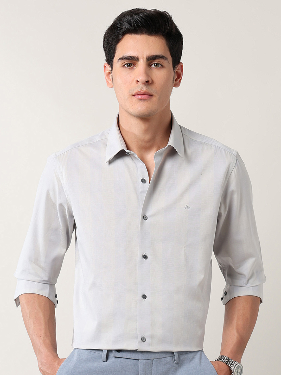 Arrow New York Men Brand Logo Striped Slim Fit Spread Collar Formal Shirt