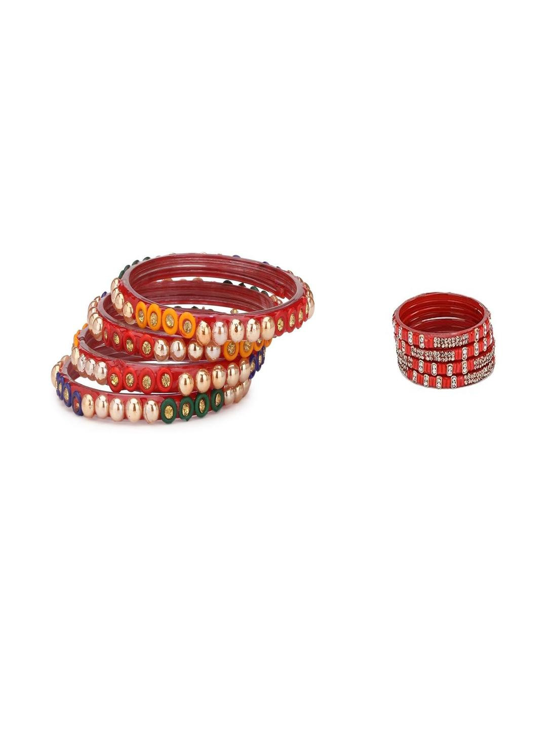 SOMIL Set Of 16 Multi & Orange Alloy Artificial Stones & Beads Bangles