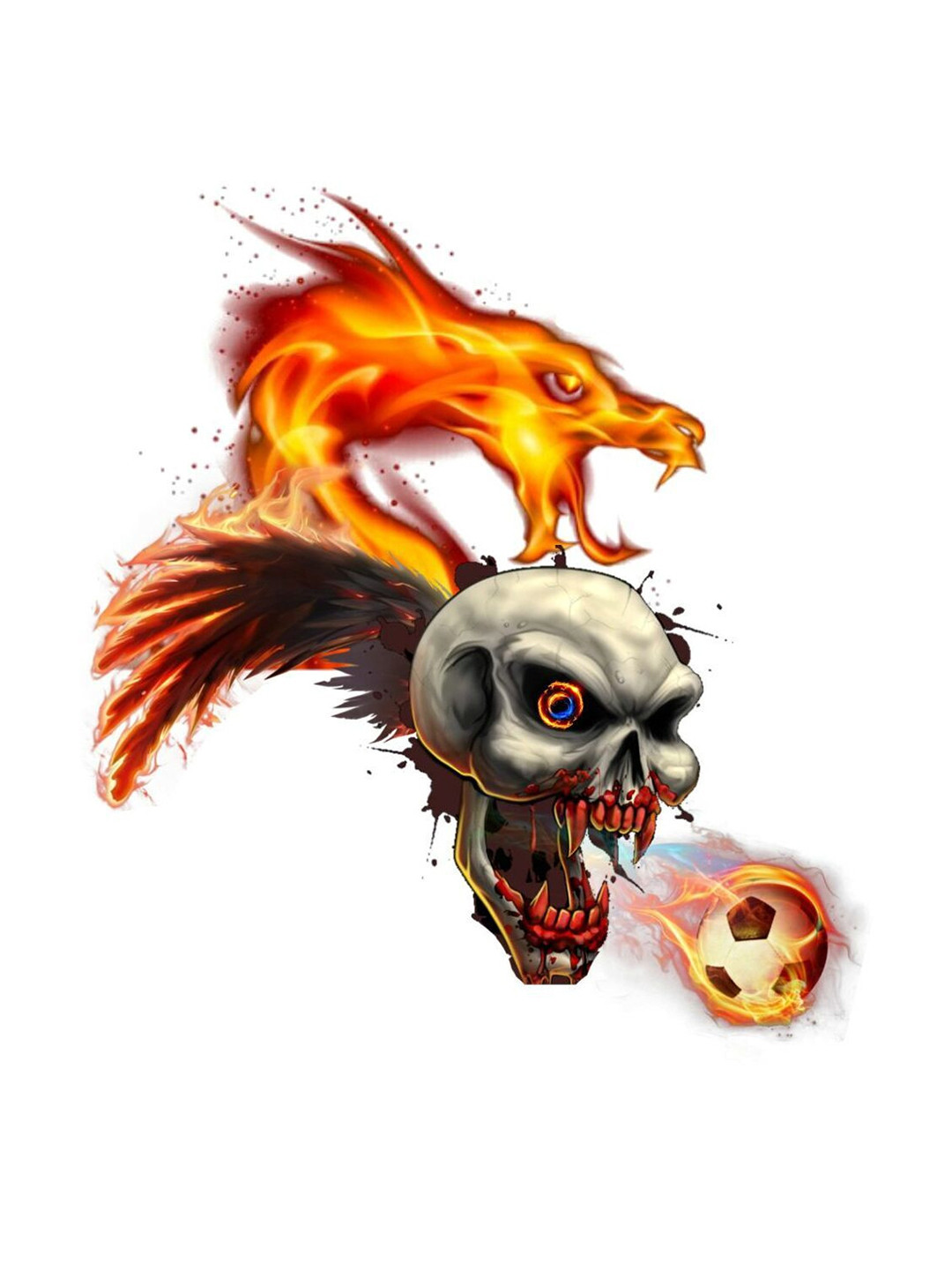 VOORKOMS Skeleton Face Dragon Fire Waterproof Tattoo