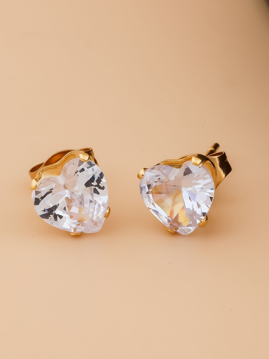 QUERALT Gold Toned Heart Shape Stud Earrings