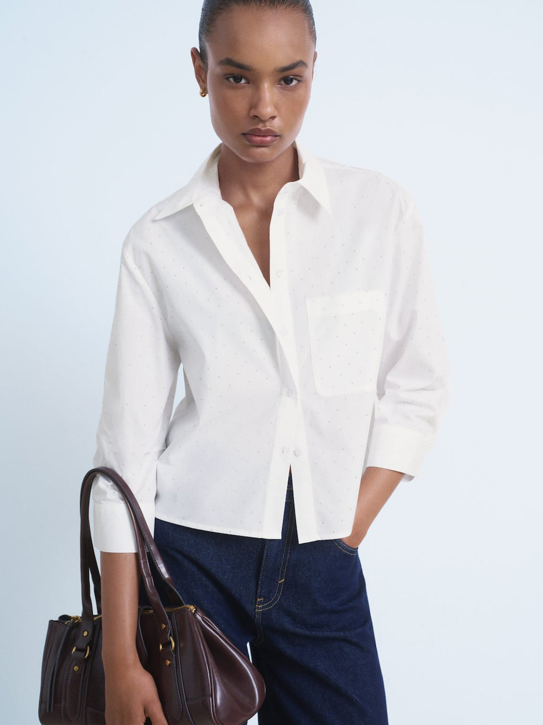 MANGO Chest Pocket Detail Embellished Shirt