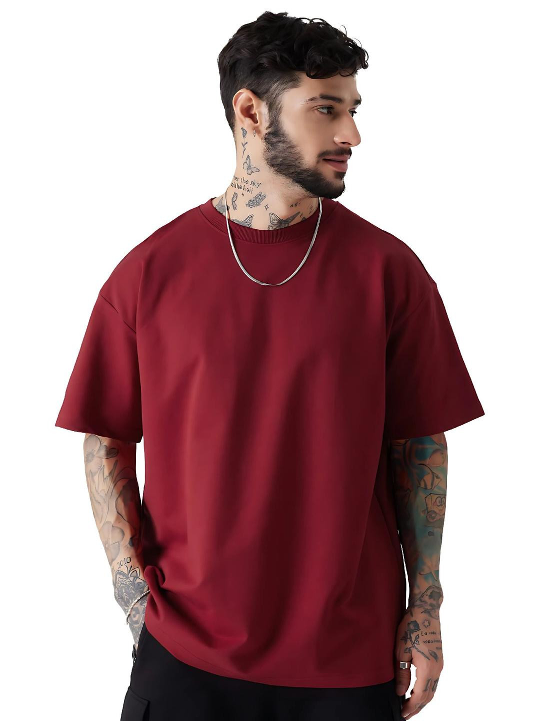 MEGAKART Men's Maroon Oversized Pure Cotton T-shirt