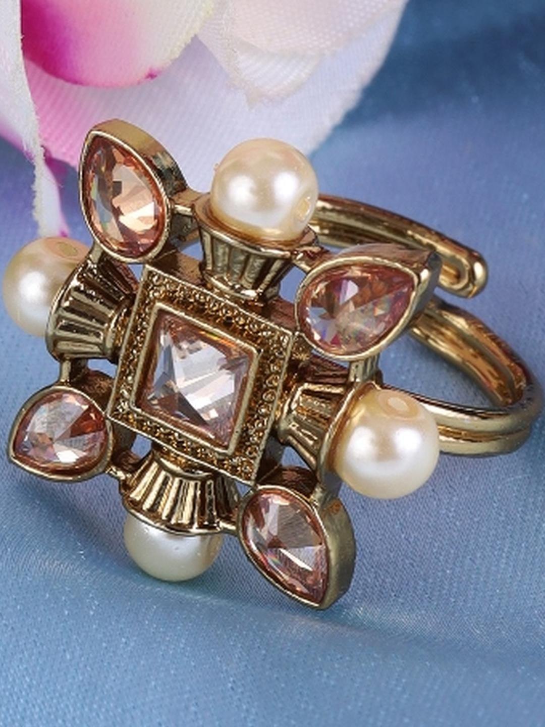 SALONI FASHION JEWELLERY Flower Gold Plated Brass Adjustable Finger Ring