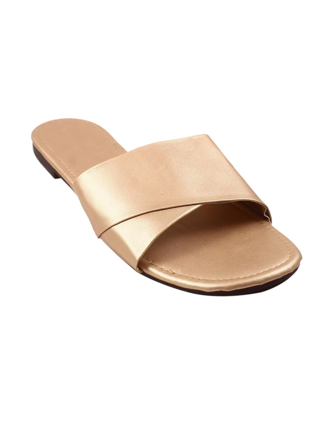 GORAIYA Women Gold Open Toe Flats