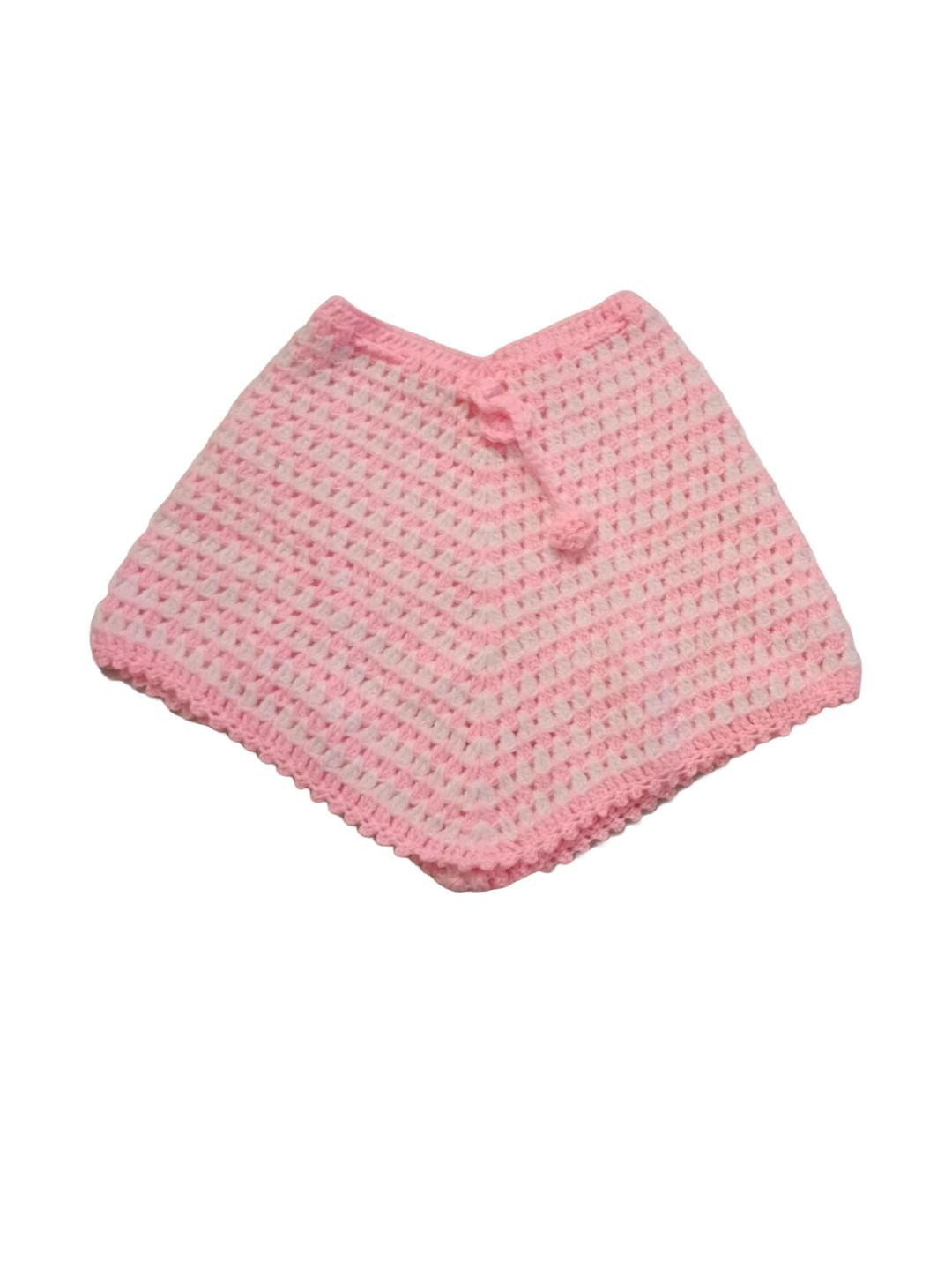 Cute Collection Girls Pink & White Striped Woolen Poncho