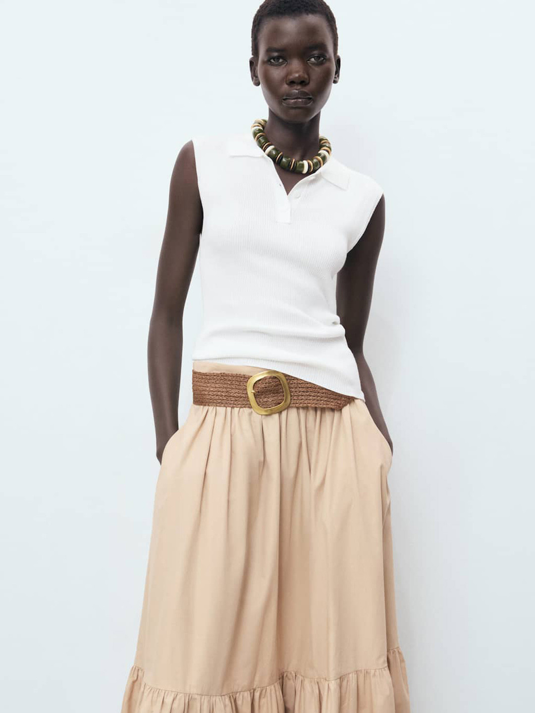 MANGO Ribbed Polo Collar Top