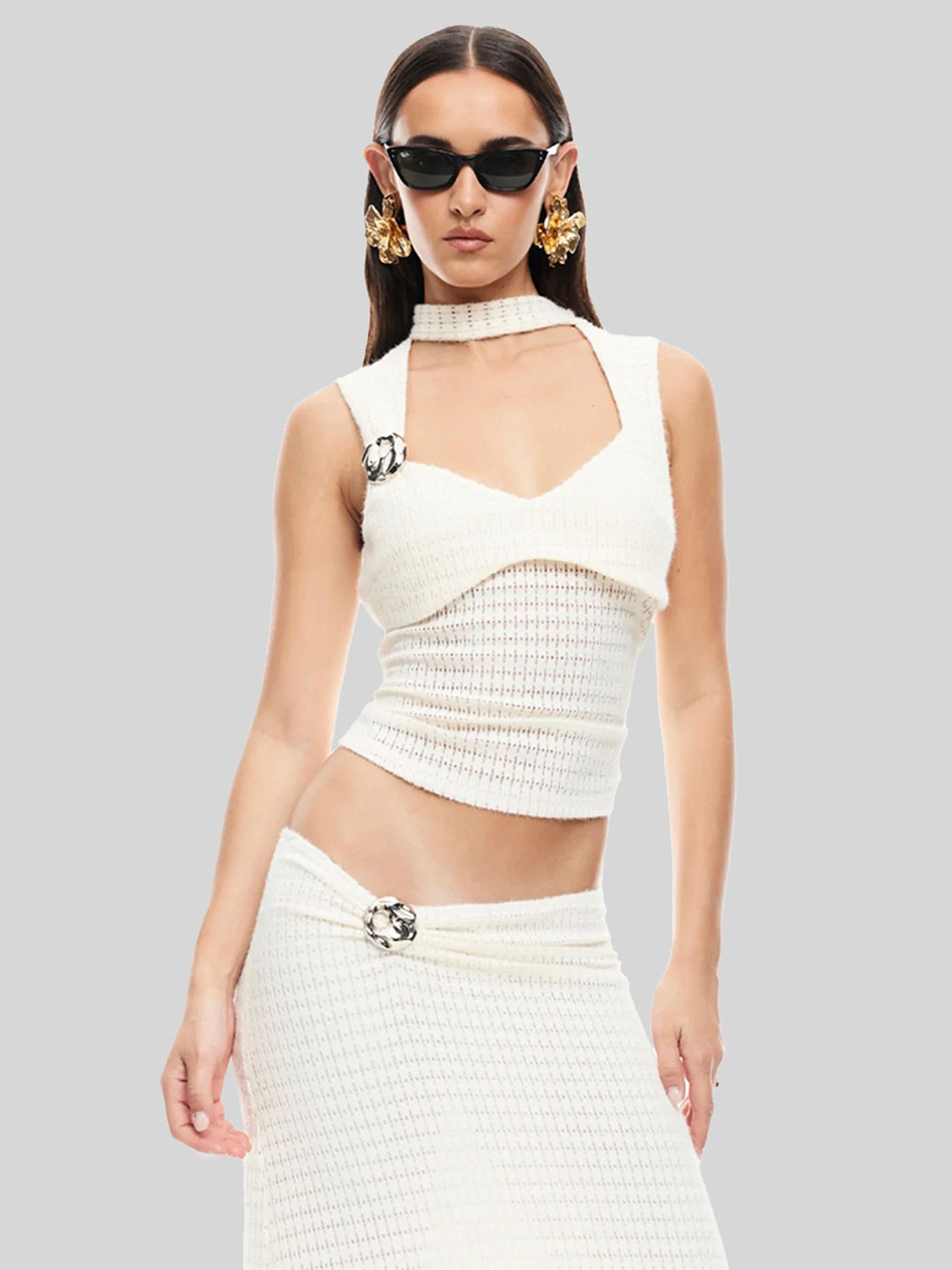 LULU & SKY Women Self Design Scarf Neck Bralette Crop Top