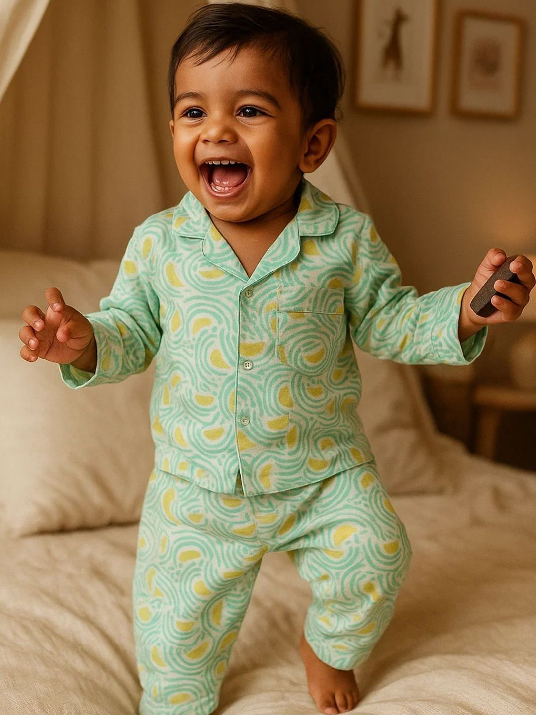 The Boo Boo Club Kids Graphic Printed Lapel Collar Organic Cotton Shirt & Pyjamas