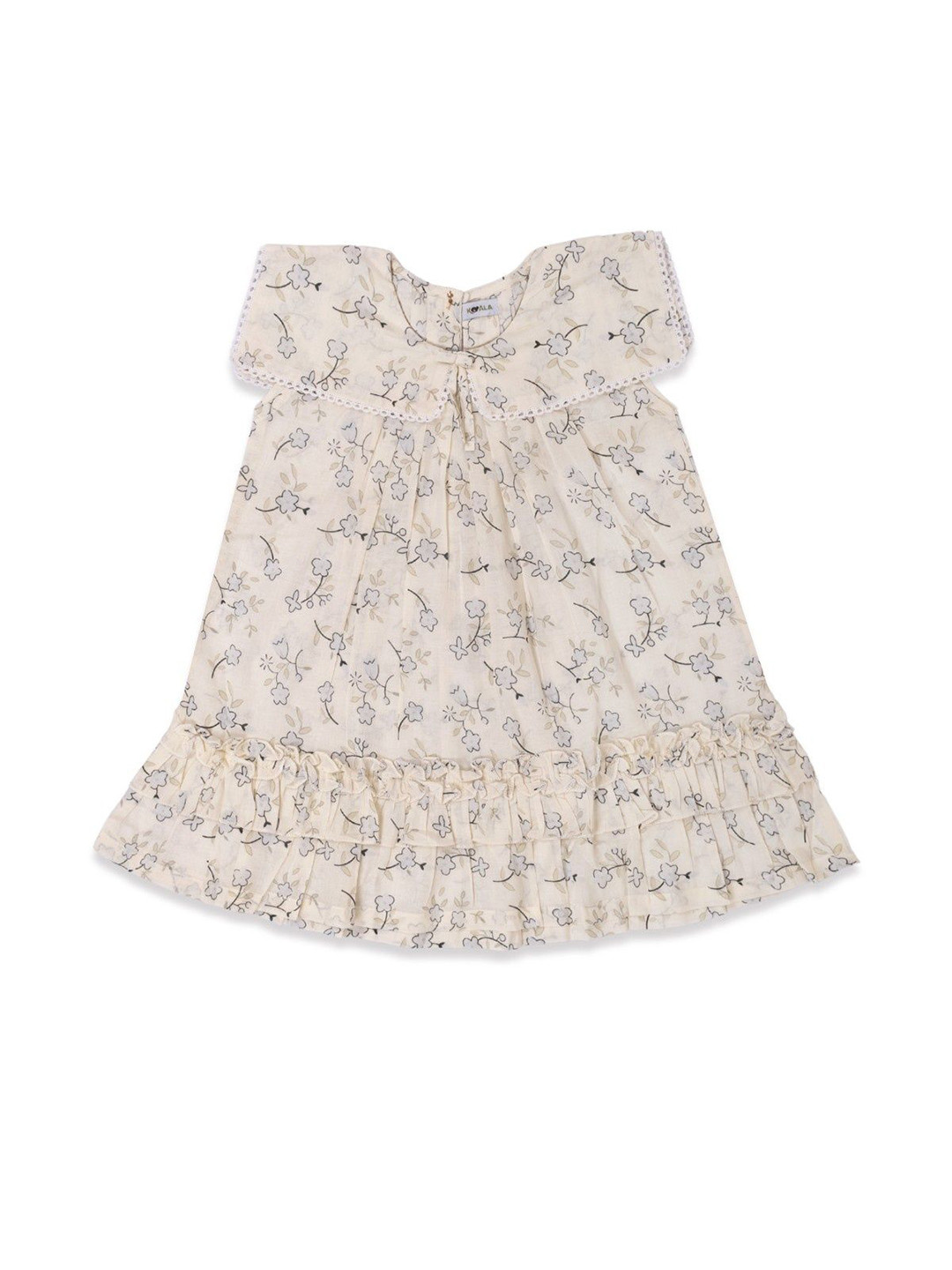 Koala Kidz Girls Peter Pan Collar Pure Cotton A-Line Dress With Ruffles Details