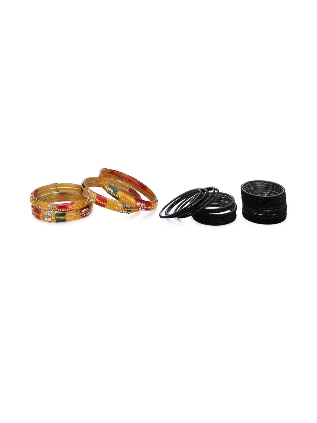 SOMIL Set Of 28 Multicolored And Black Glass Artificial Stones & Beads Bangles