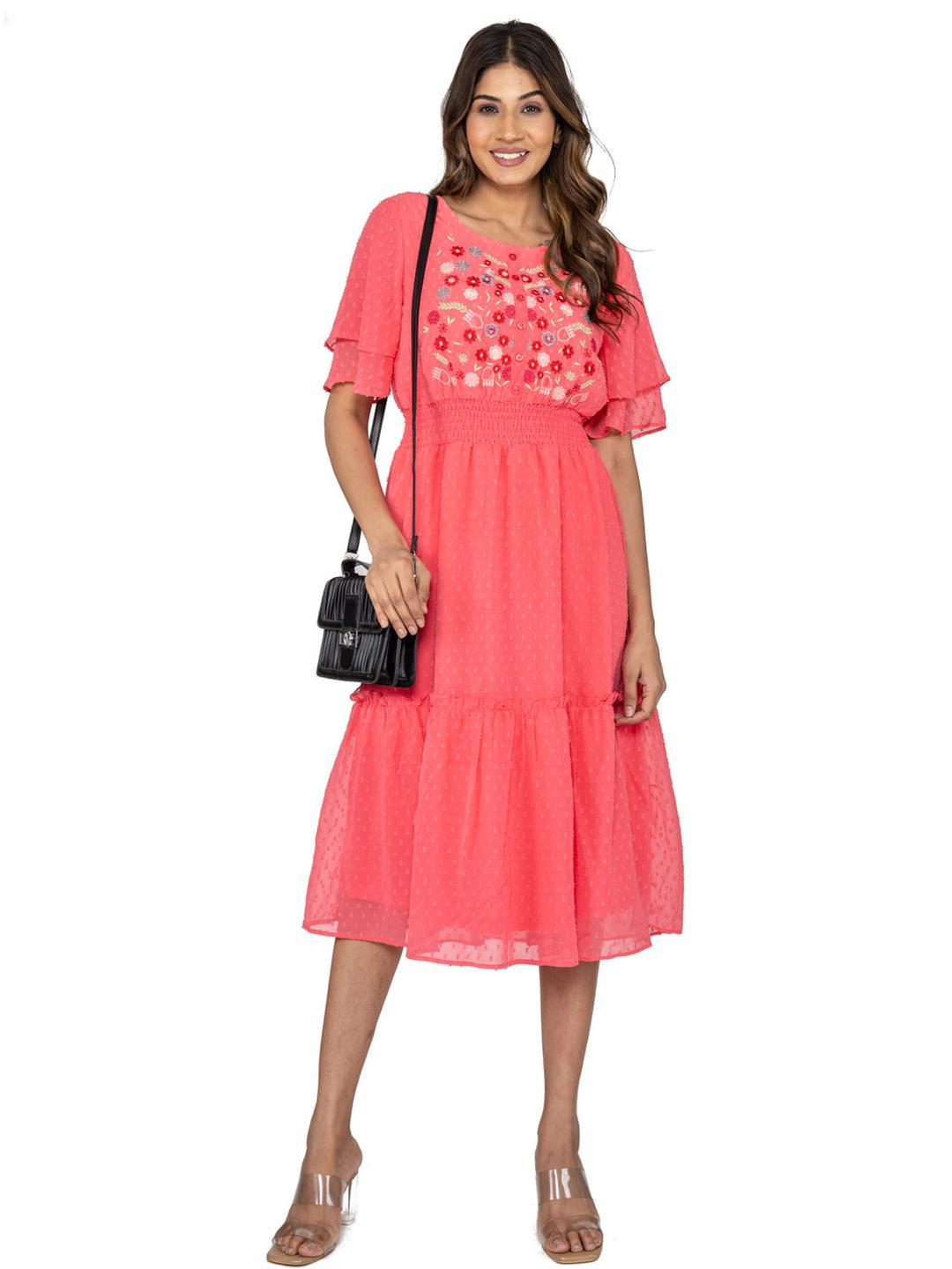 Amadore Women A-line Pink Below Knee Dress