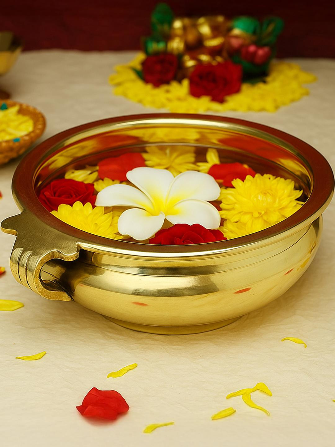 Ekhasa 100% Pure Brass Urli Bowl for Home Decor & Diwali Decoration (6 Inch)