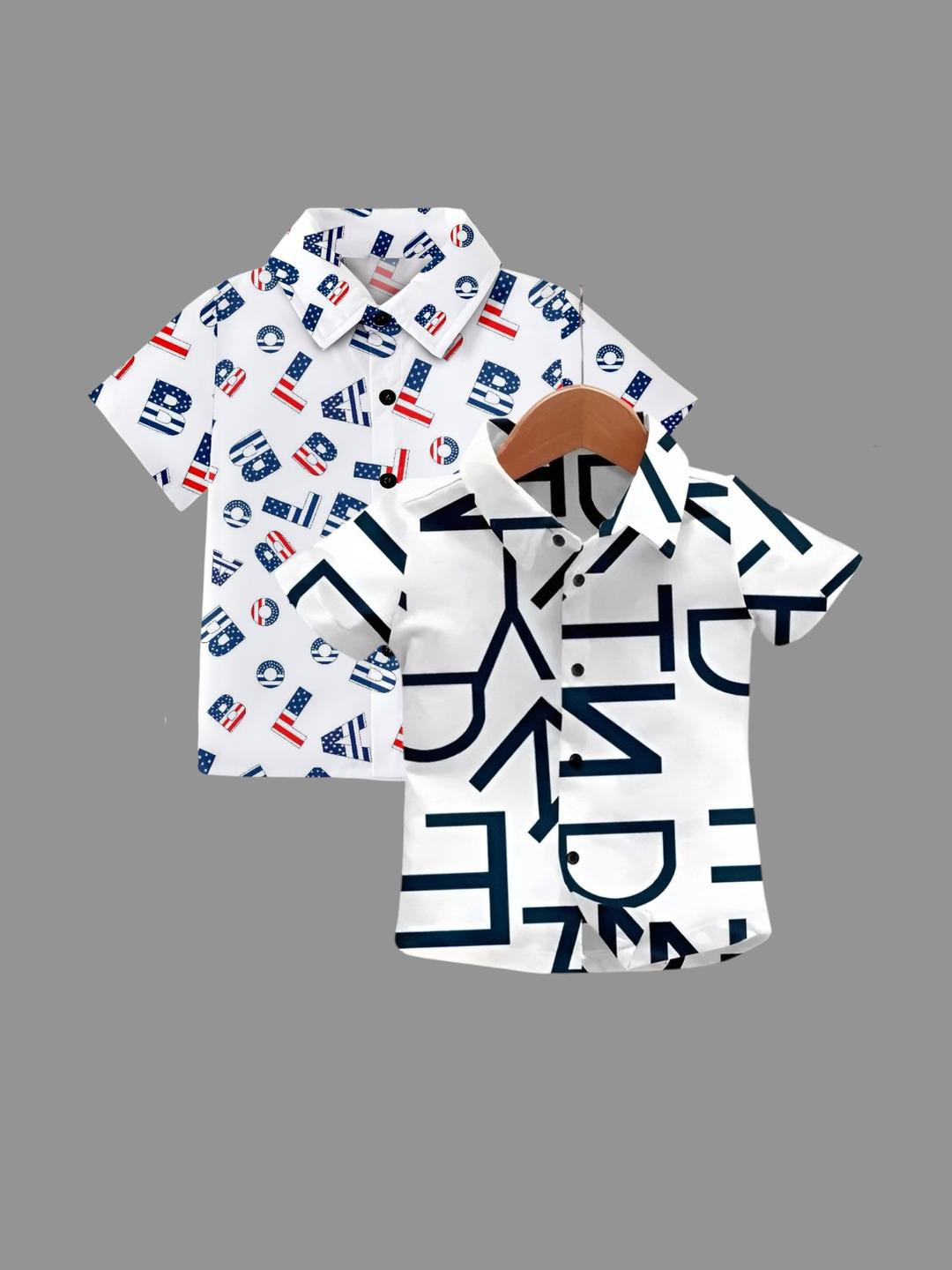 DUTT CREATION Boys Pack Of 2 White Cotton Printed Short Sleeves Spread Collar Formal Shirt