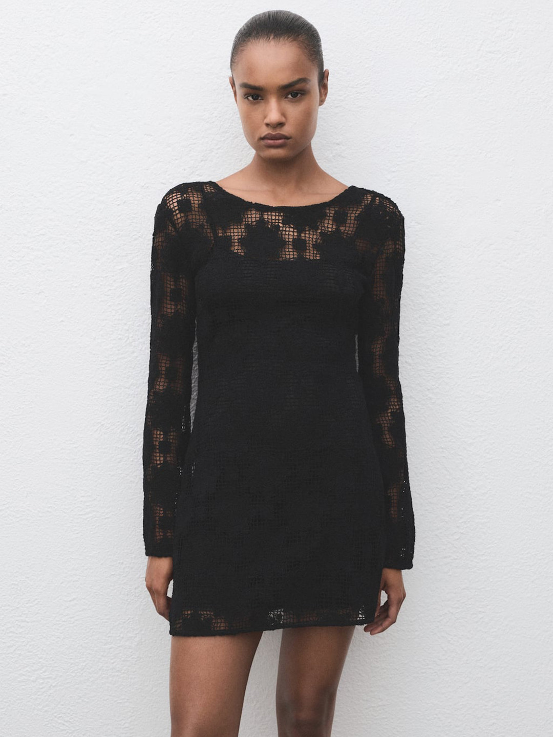 MANGO Floral Semi-Sheer Lace Sheath Dress