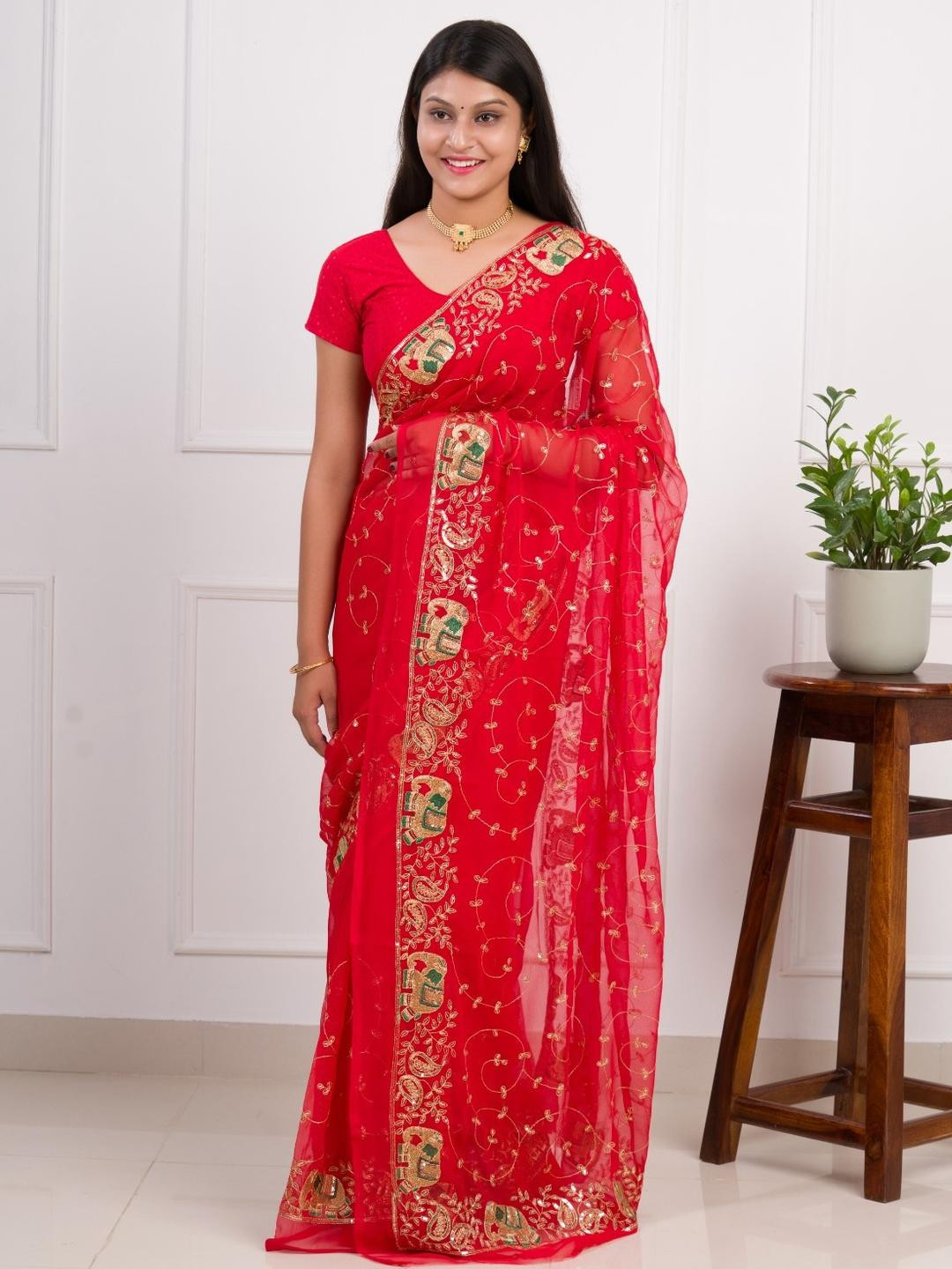 KCPC BANDHANI Red Pure Georgette  Sarees