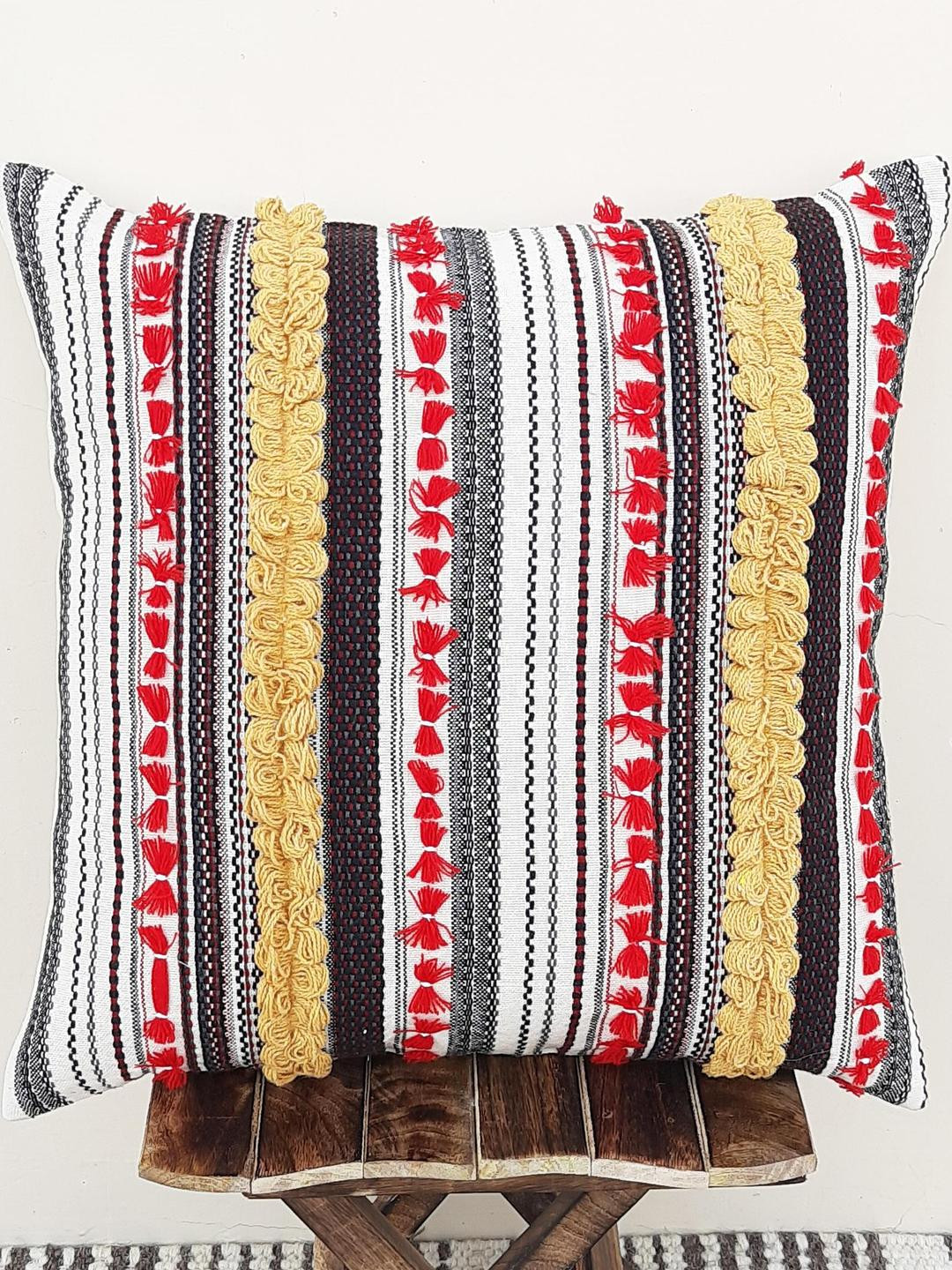 Indihomecraft Multicoloured Thread Work Square Cushion Cover