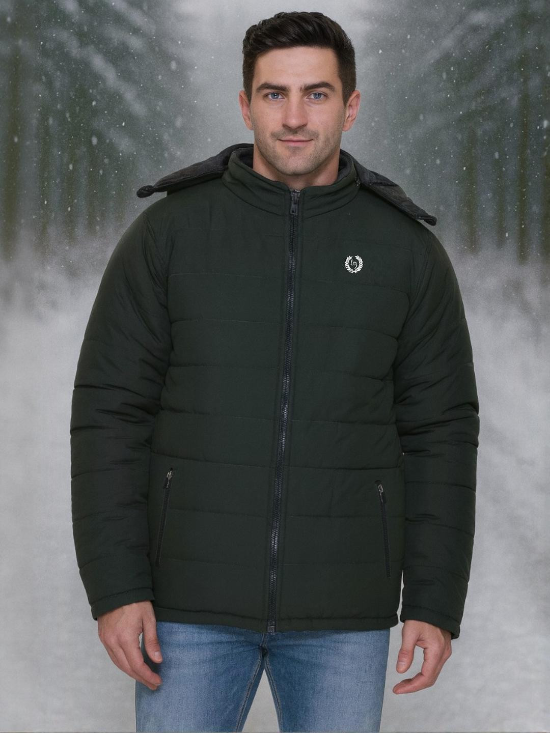 LEE BONEE Men Bottle Green Hooded Puffer Jacket