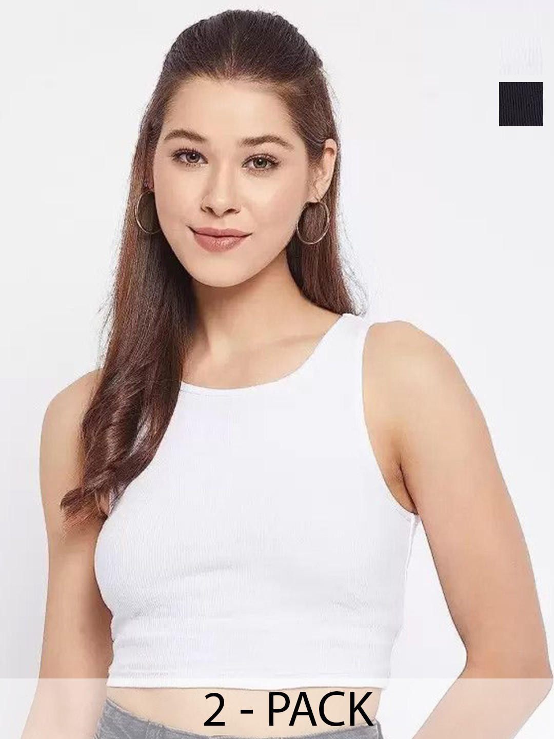 MIXFIT Women Pack of 2 Round Neck Cotton Fitted Crop Top